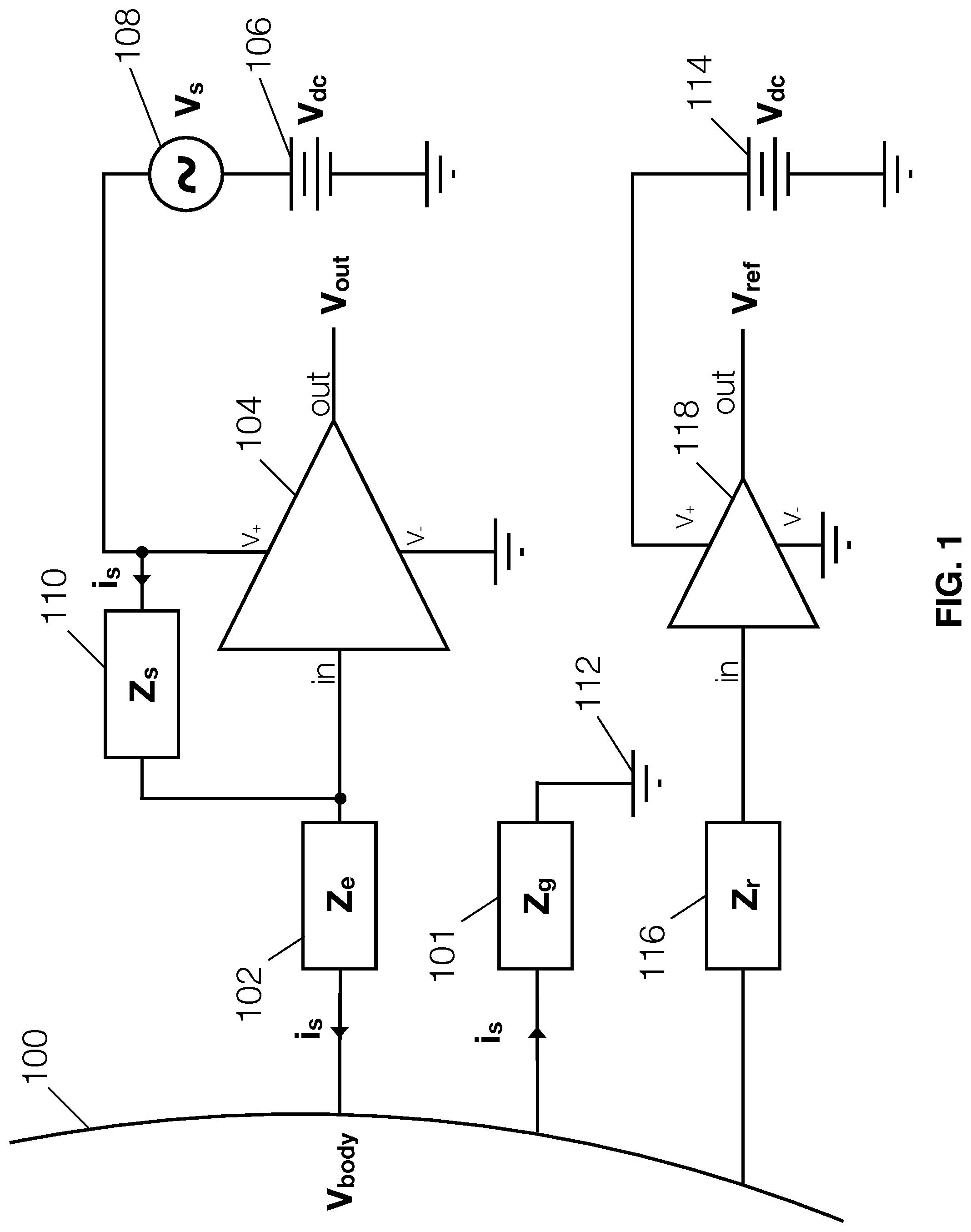 Patent US11779253 Figure 1 – Measurement of electrode impedances in biopotential-physiological-phenomena sensing systems