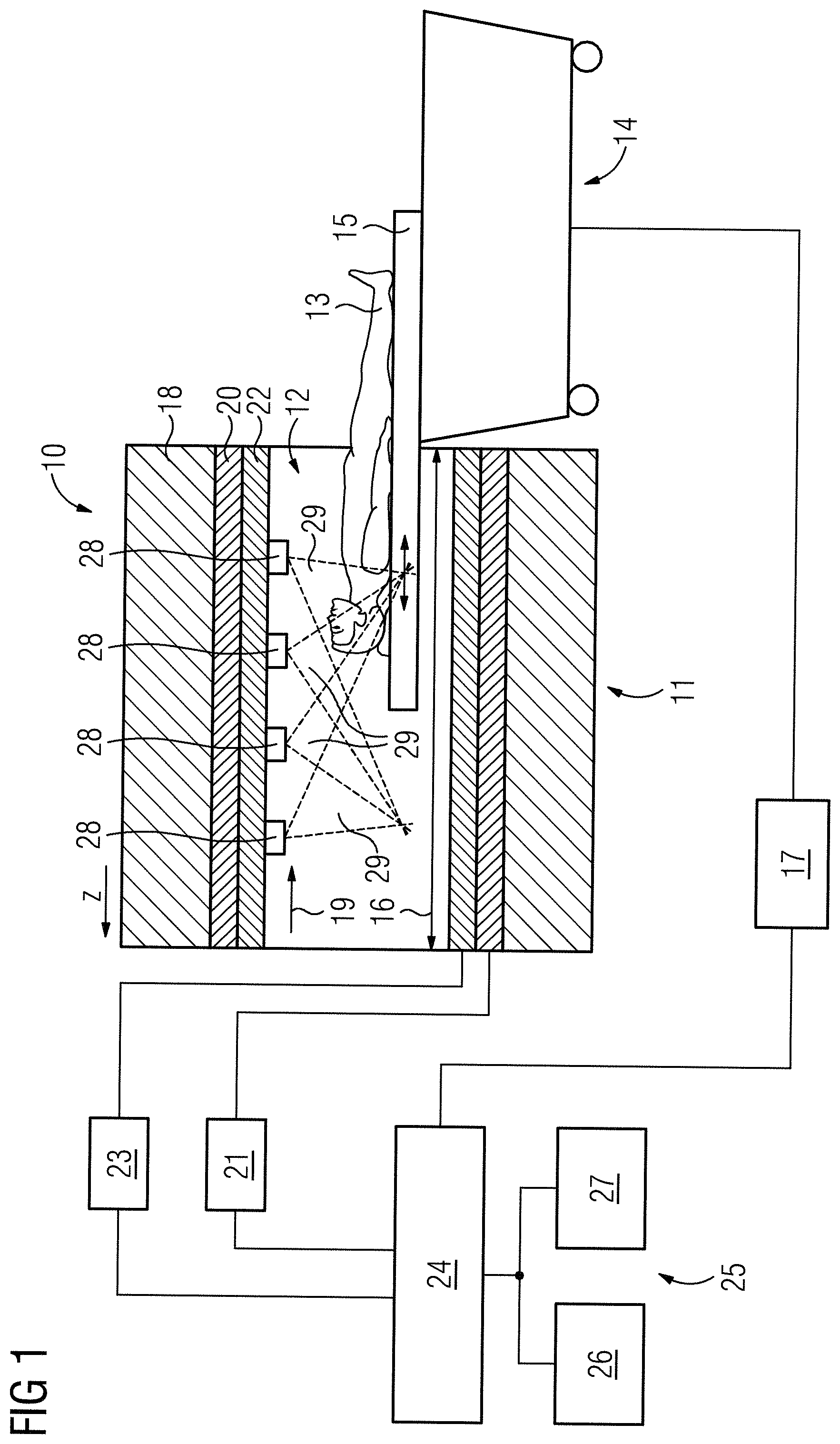 Patent US11779279 — Method for positioning a patient couch in a patient receiving area of a magnetic resonance device for a magnetic resonance examination — Figure 1