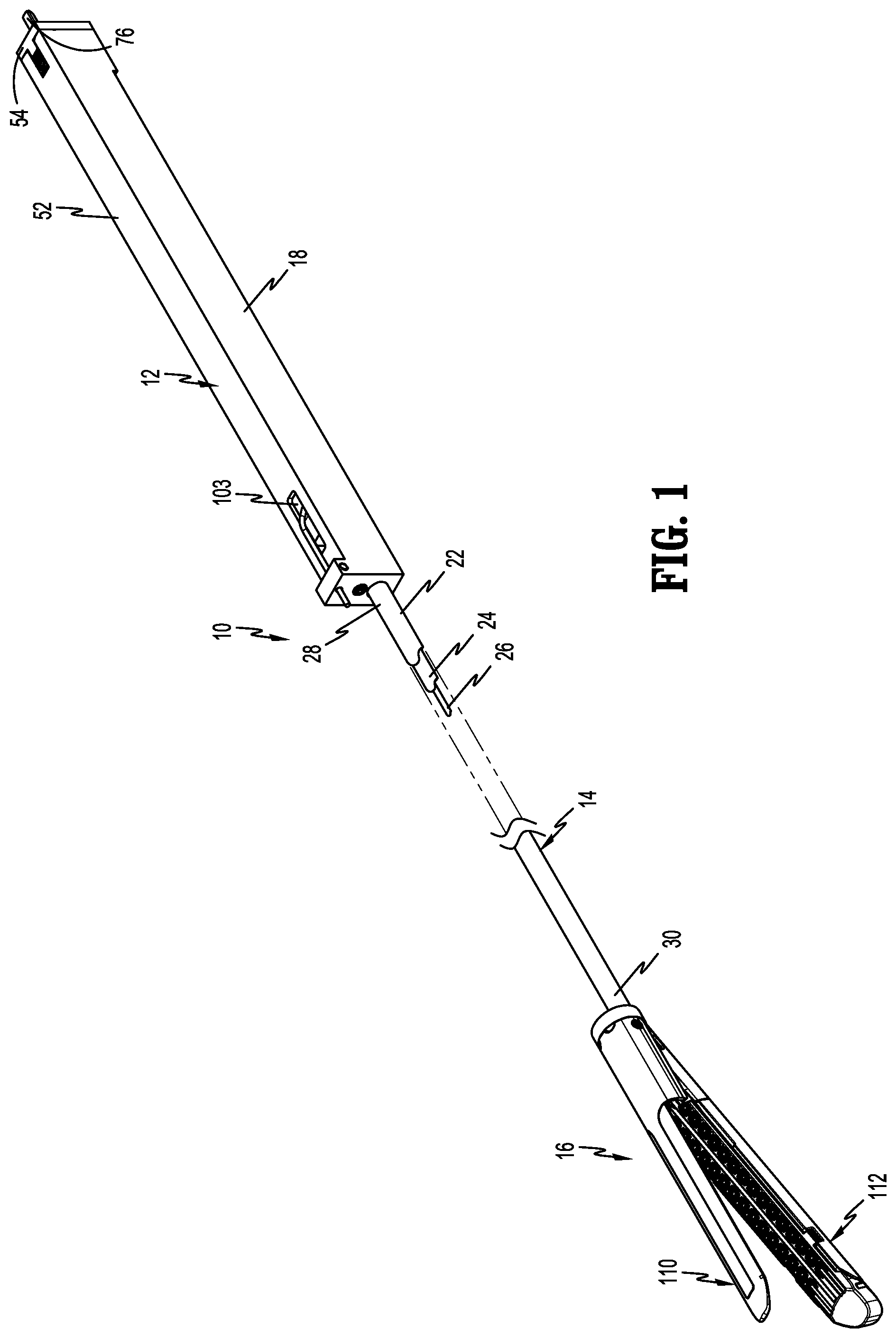 Patent US11779335 Figure 1 – Surgical stapling device with flexible shaft
