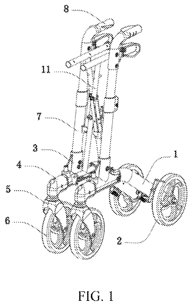 Patent US11779506 — Connecting rod self-locking structure for double-folded rollator — Figure 1