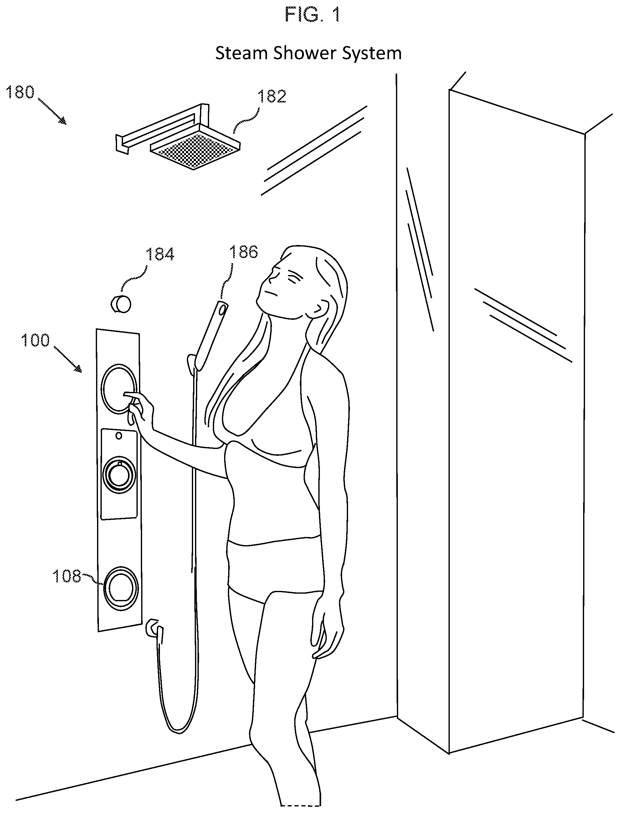 Patent US11779515 — Steam shower system and device — Figure 1