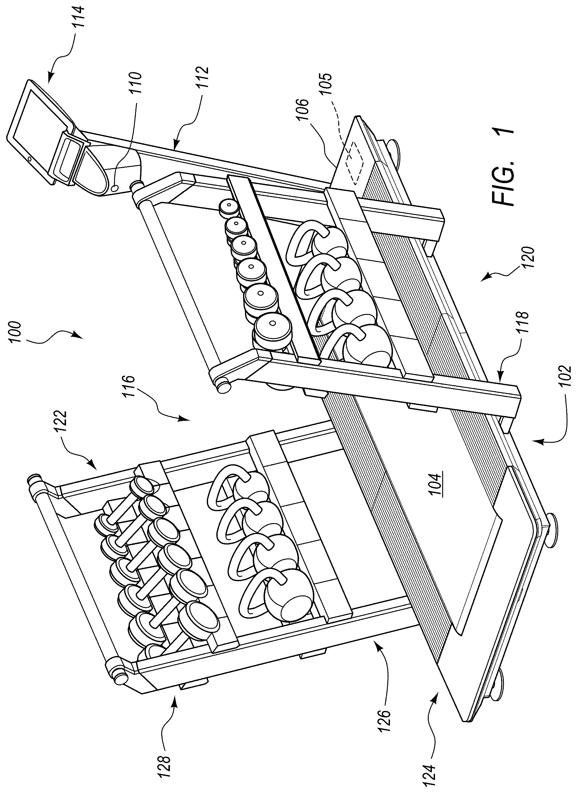 Patent US11779812 — Treadmill configured to automatically determine user exercise movement — Figure 1