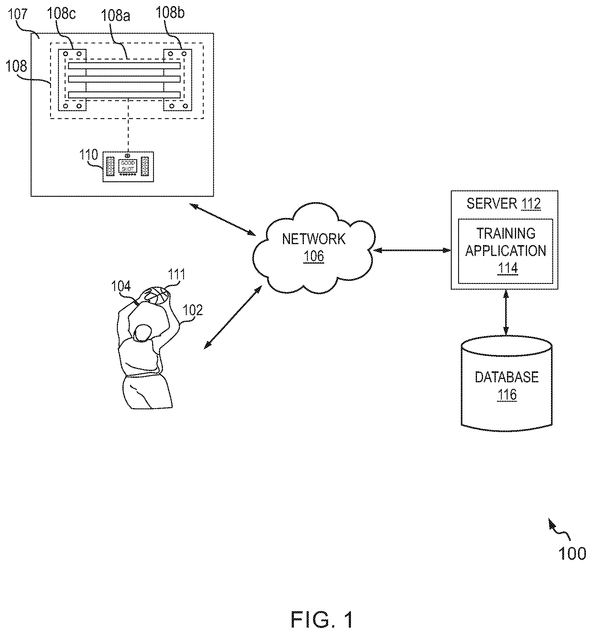 Patent US11779824 — Basketball training apparatus for improving basketball shot making and a method thereof — Figure 1