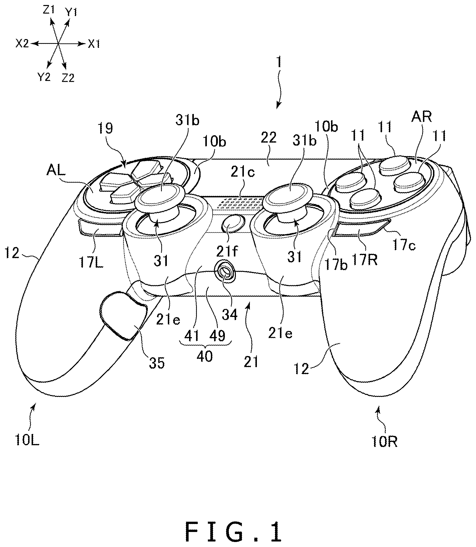 Patent US11779834 — Operating device — Figure 1