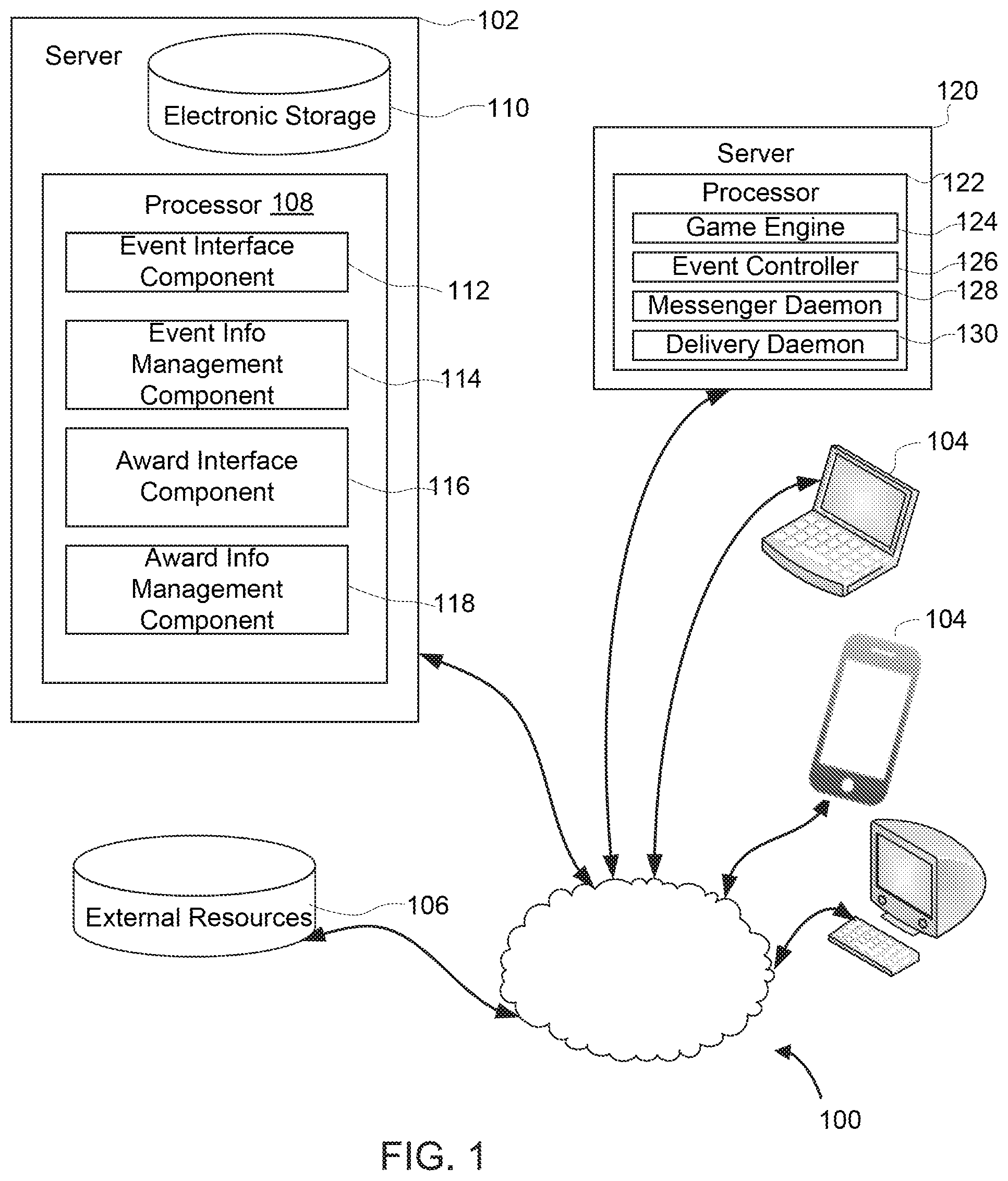 Patent US11779848 — Facilitating event implementation in an online game — Figure 1
