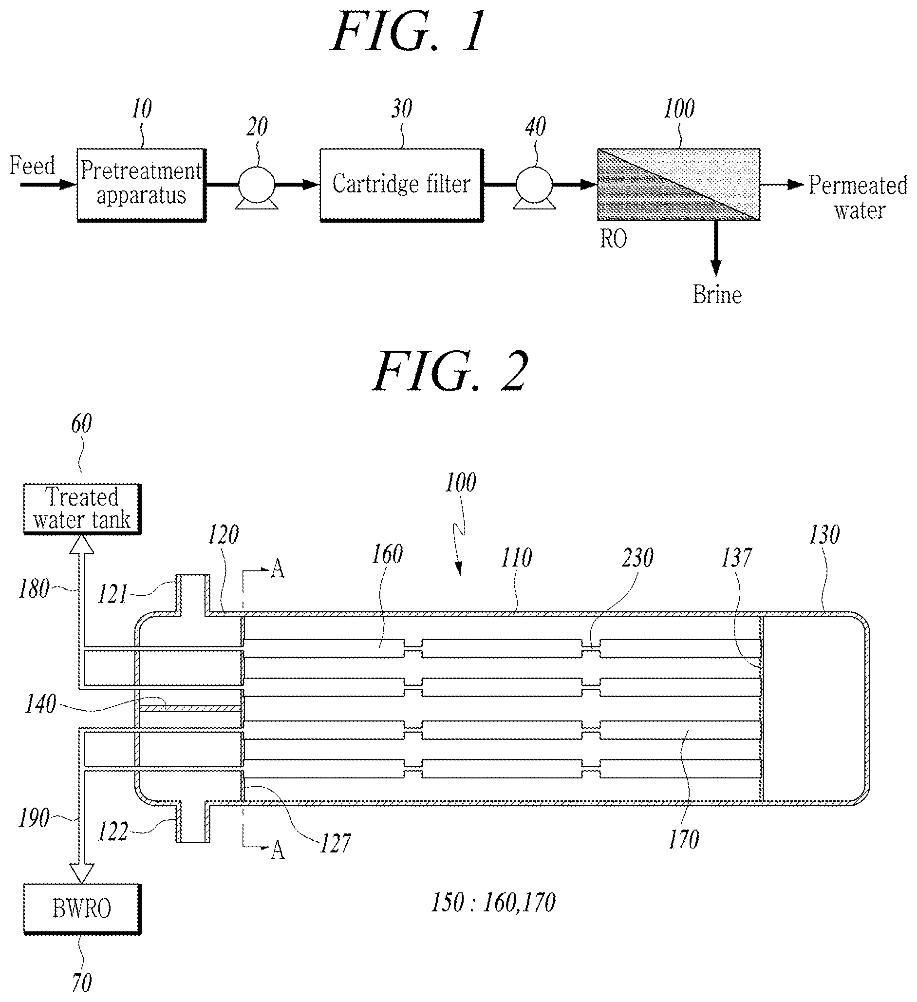 Patent US11779884 Figure 1 – Reverse osmosis system and seawater desalination system having the same
