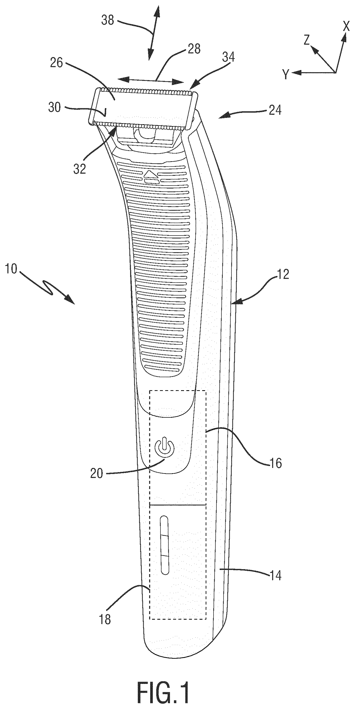 Patent US11780104 Figure 1 – Blade set for a hair cutting appliance arranged to be moved through hair in a moving direction to cut hair