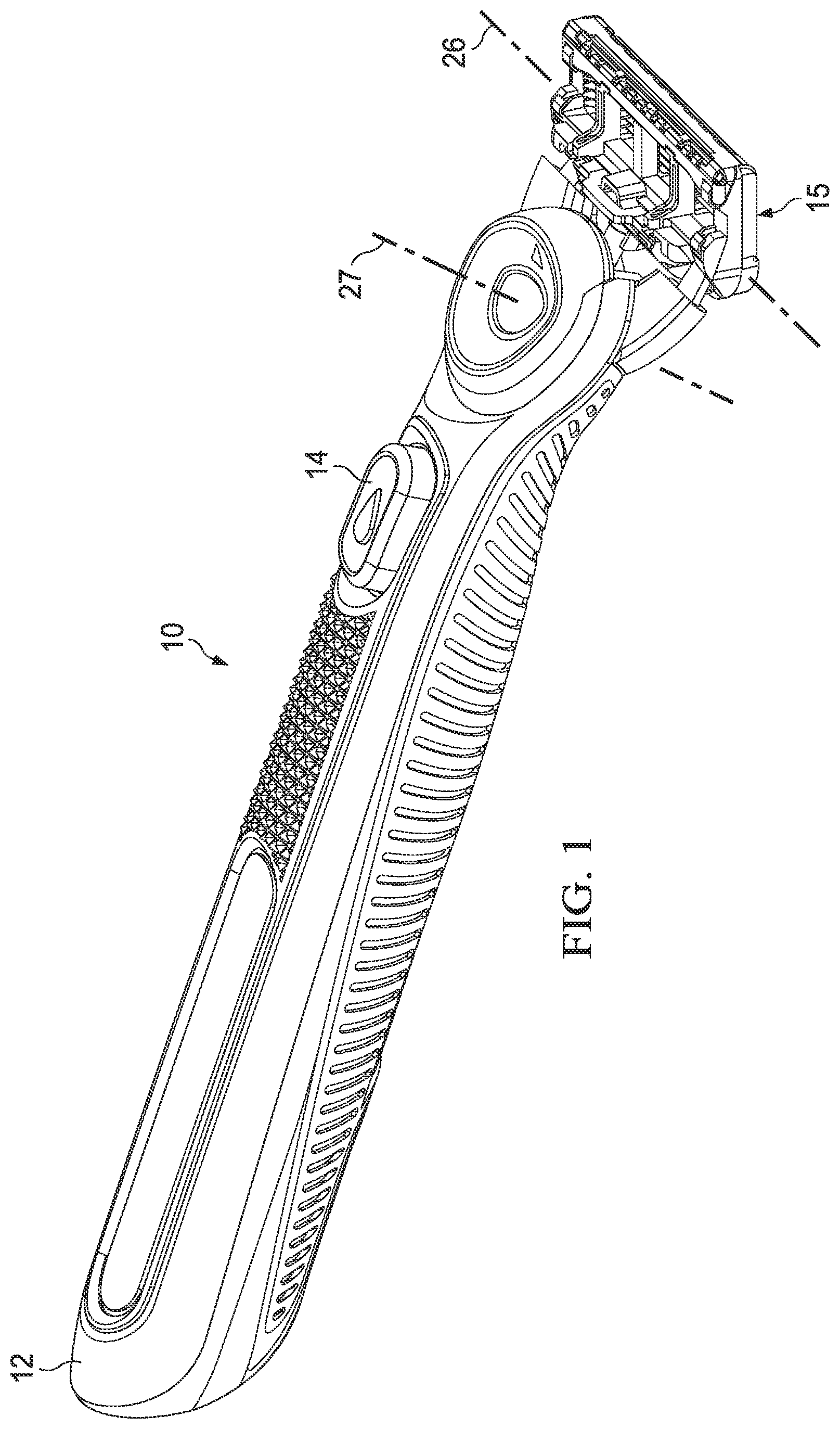 Patent US11780105 — Razor handle with a pivoting portion — Figure 1
