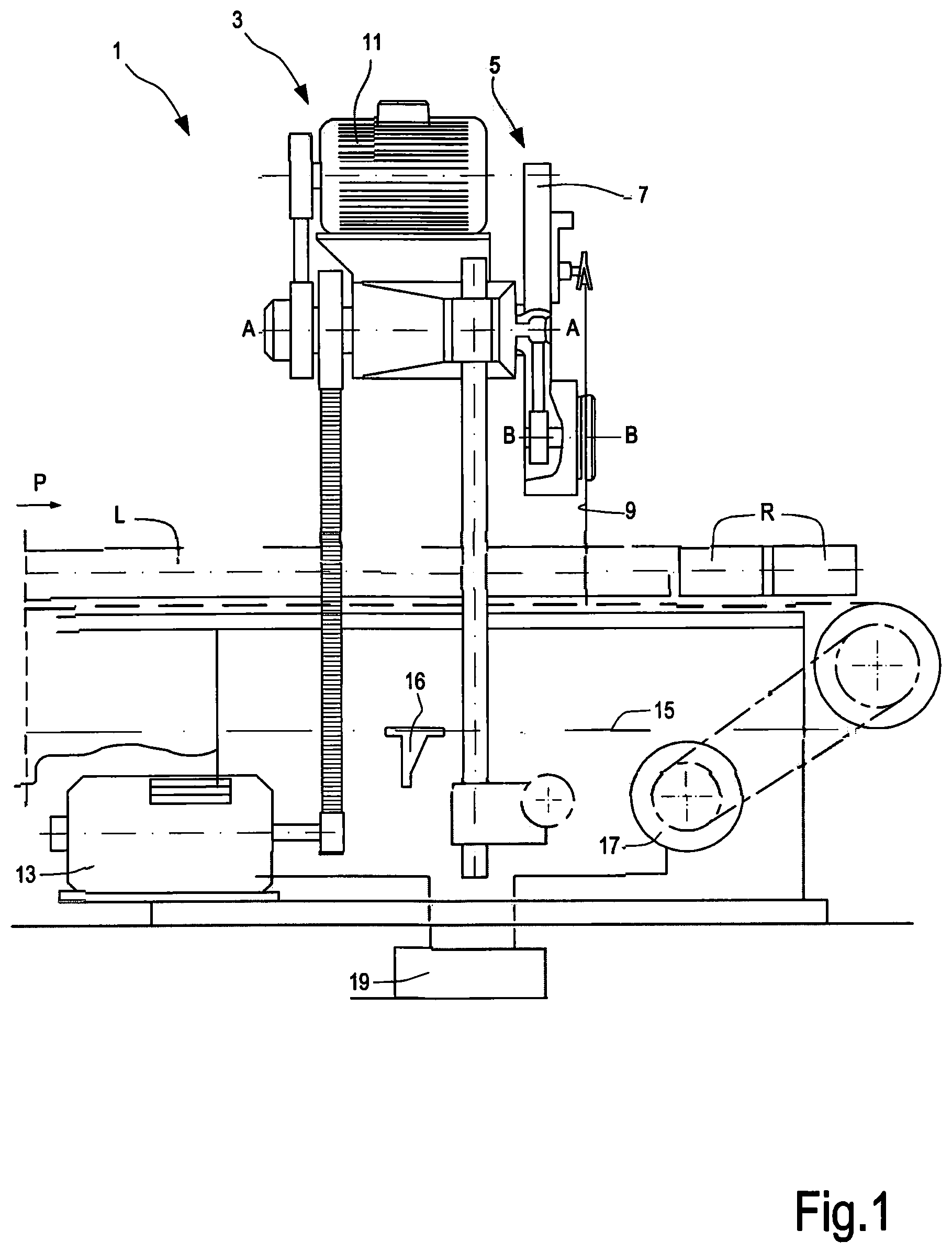 Patent US11780109 — Method and machine for cutting logs of wound web material — Figure 1