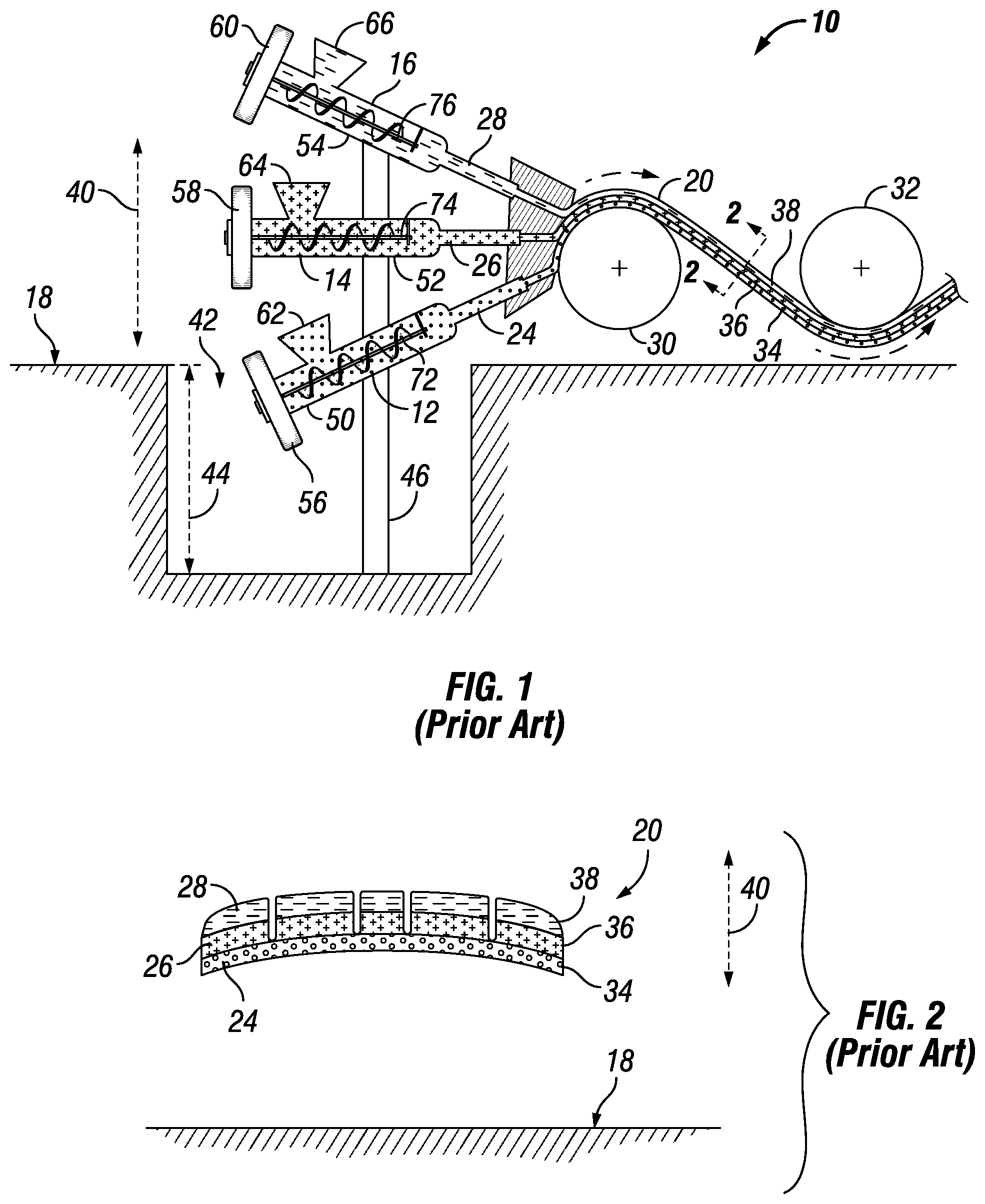 Patent US11780142 Figure 1 – Extrusion system for tire tread manufacturing with horizontally arranged extrusion barrels