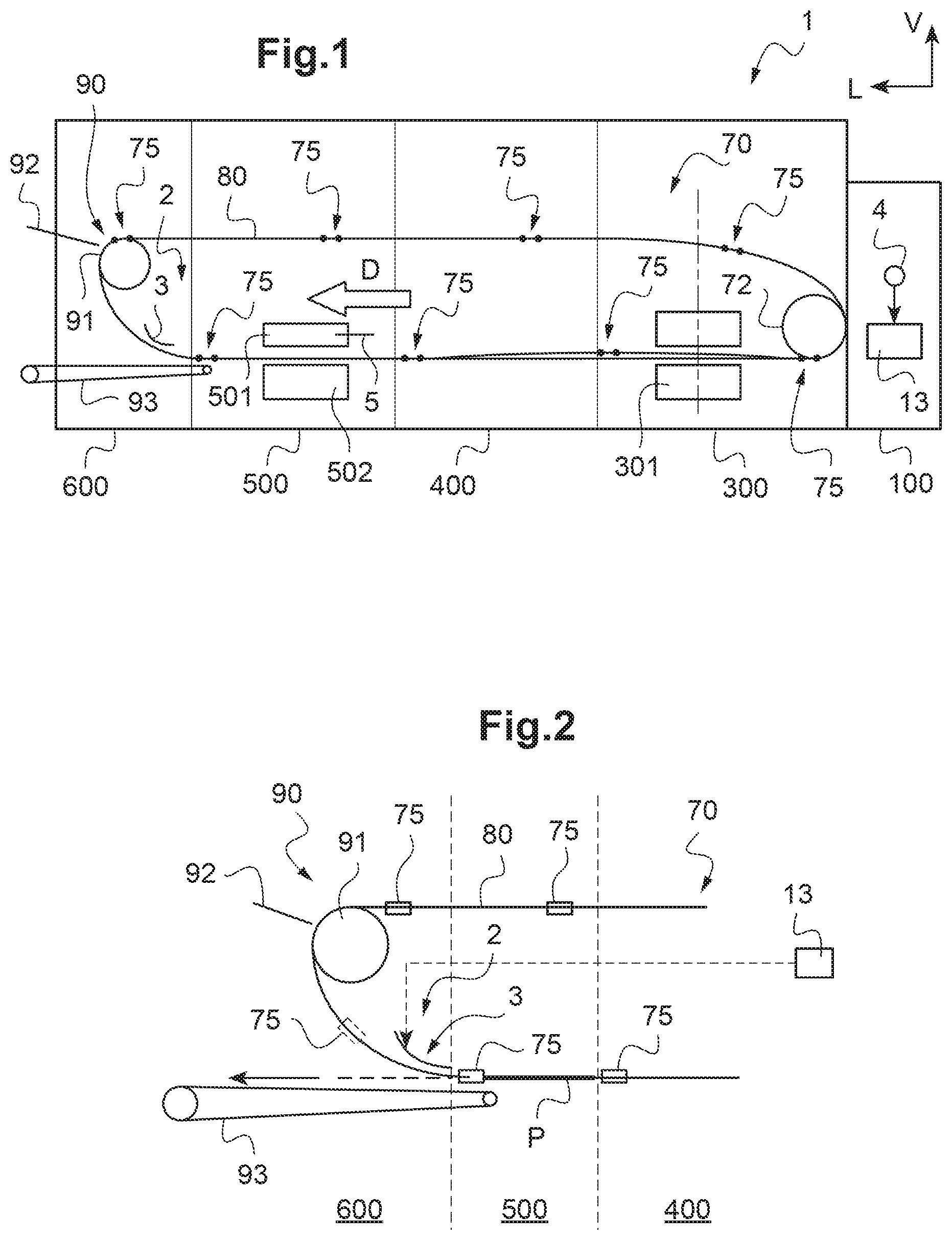 Patent US11780195 — Device and method for ejecting exposure samples, discharge station and machine for processing sheet-shaped elements — Figure 1