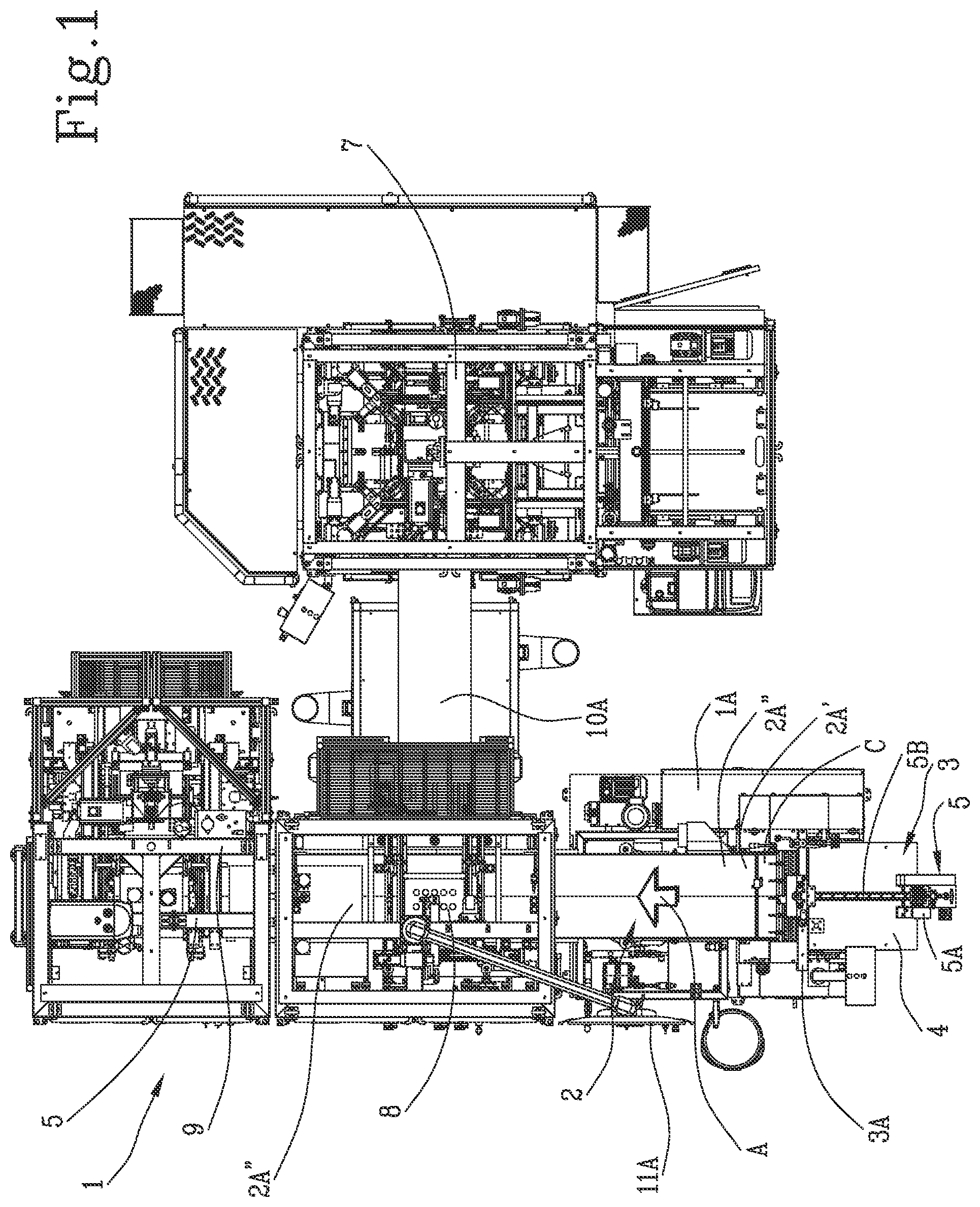 Patent US11780196 — Line for the production of covered cardboard boxes — Figure 1