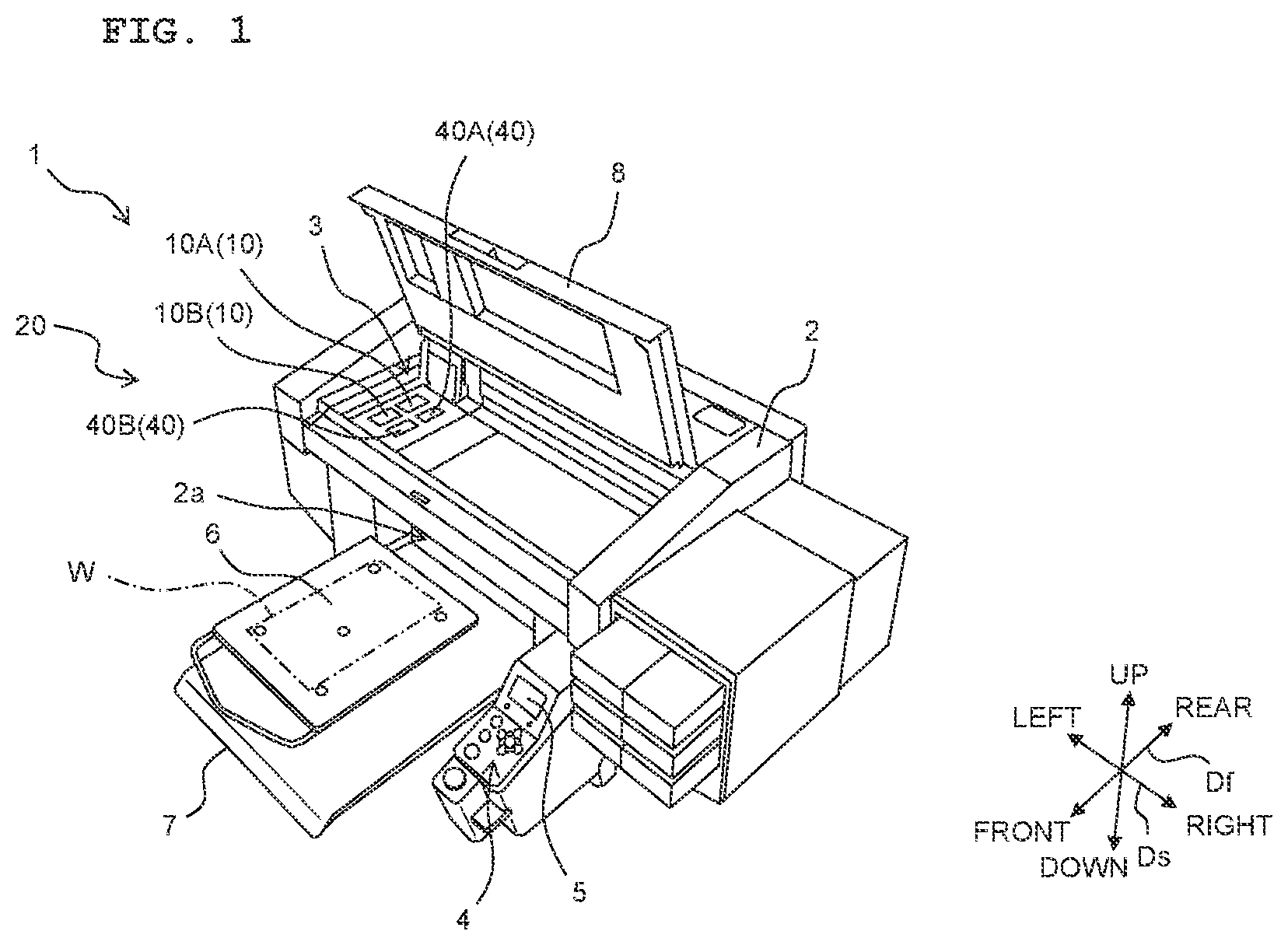 Patent US11780241 — Liquid discharging apparatus, provided with ultraviolet irradiator, liquid discharging method using liquid discharging apparatus provided with ultraviolet irradiator and storage medium storing program for liquid discharging apparatus provided with ultraviolet irradiator — Figure 1
