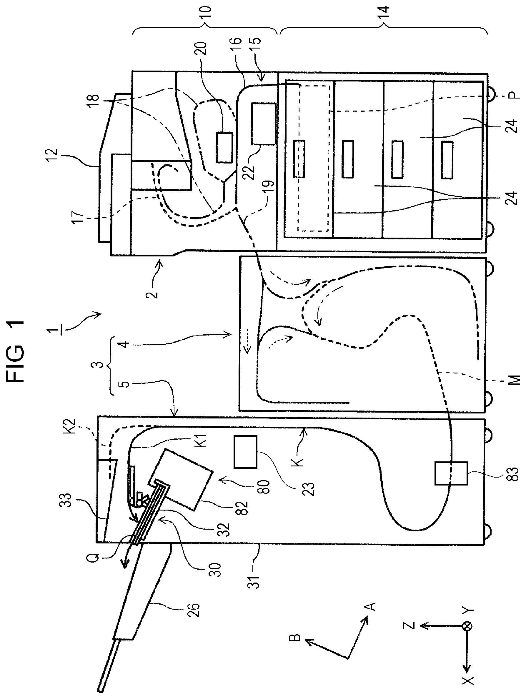 Patent US11780246 — Post-processing device and recording system — Figure 1