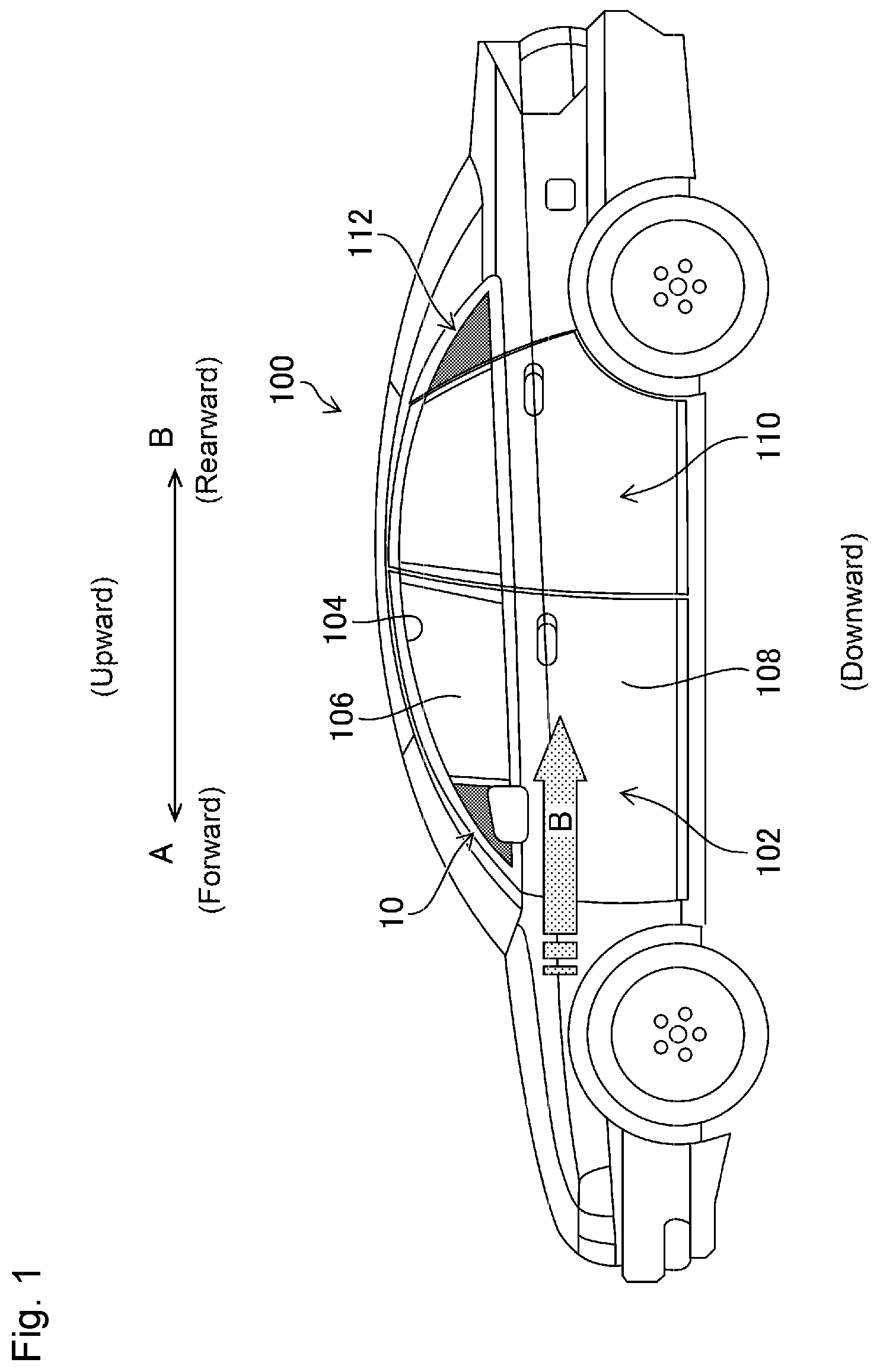 Patent US11780300 — Fixed window glass with division bar — Figure 1