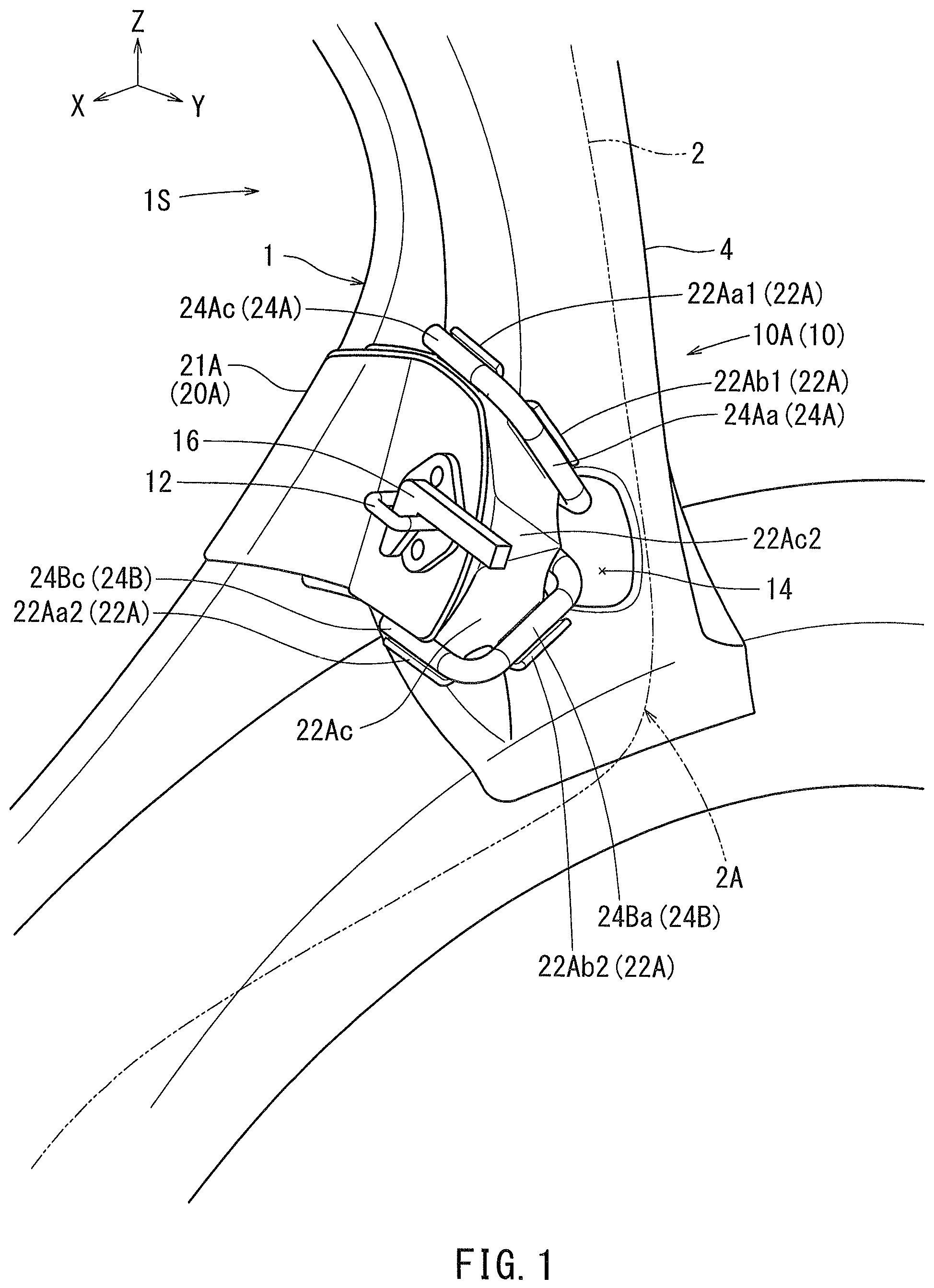 Patent US11780303 — Striker mounting structure — Figure 1