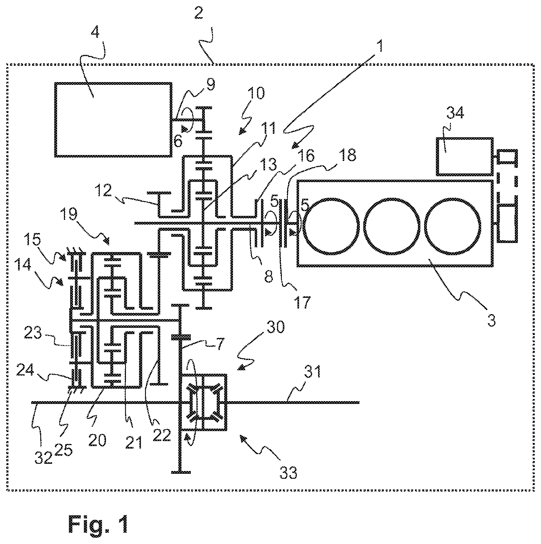 Patent US11780315 — Transmission assembly for a hybrid vehicle — Figure 1