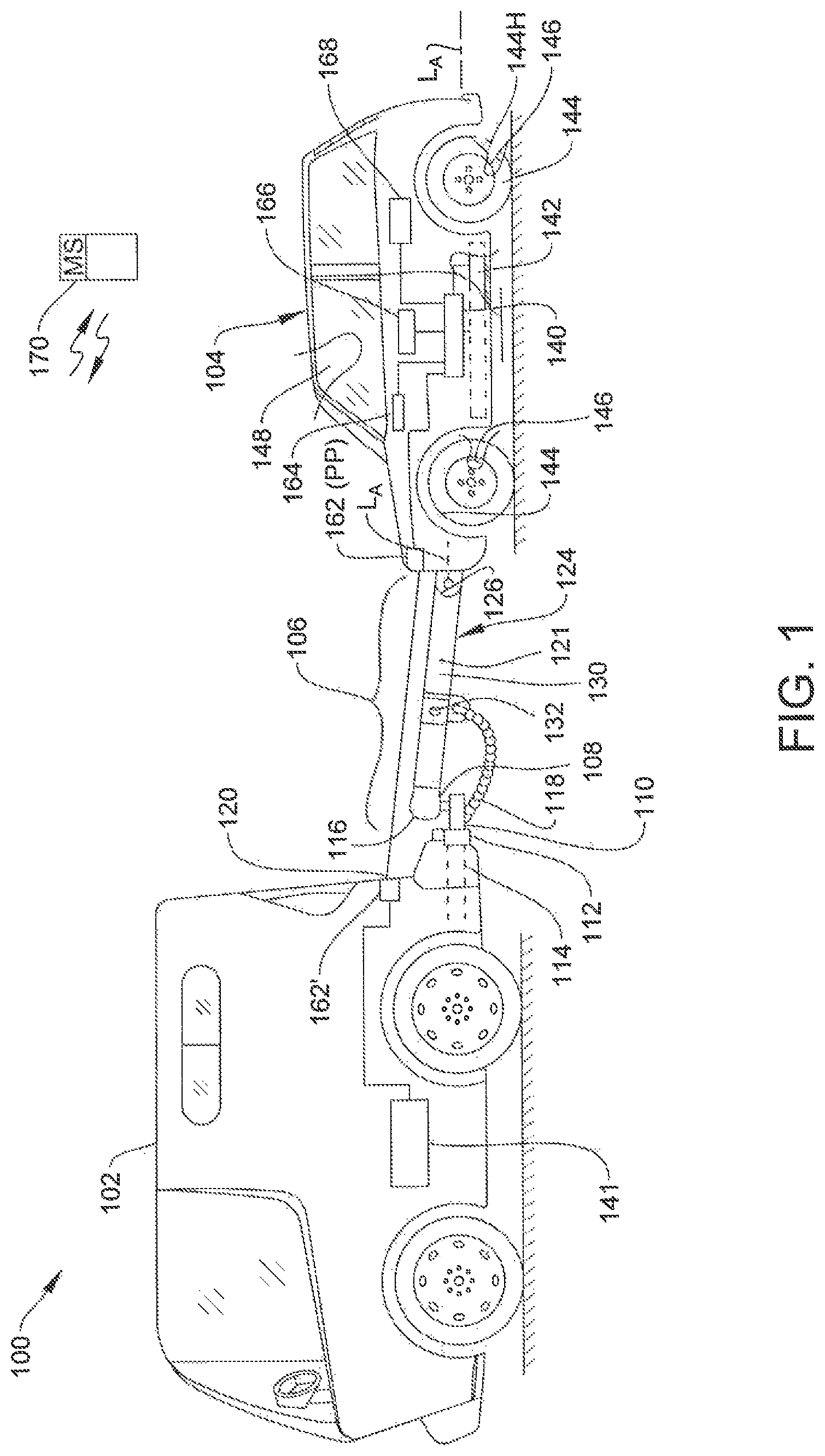 Patent US11780335 — Power generation system for physically-coupled vehciles and method of operation thereof — Figure 1