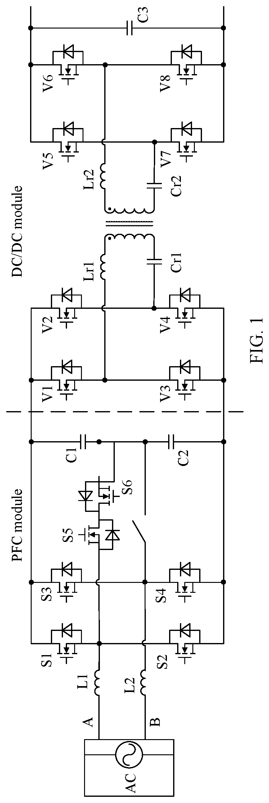 Patent US11780342 — On-board charging and discharging apparatus, charging and discharging system thereof, and electric vehicle — Figure 1