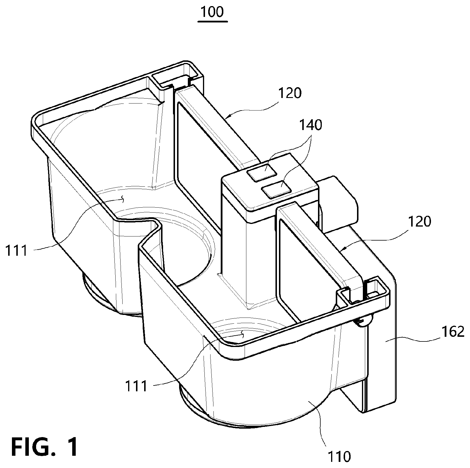 Patent US11780357 — Vehicle cup holder allowing wireless charging — Figure 1