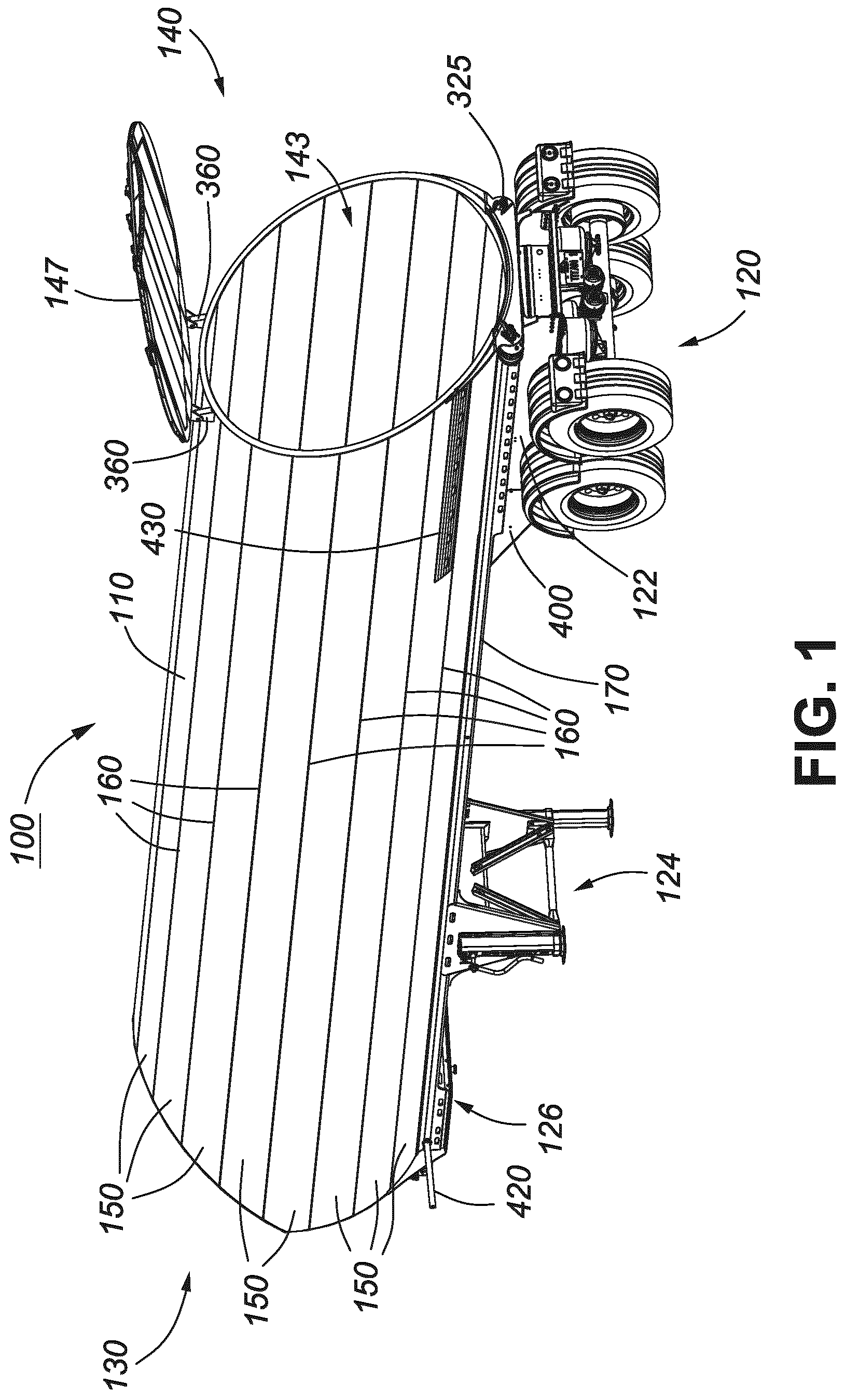 Patent US11780359 — Cylindrical semi-trailer — Figure 1