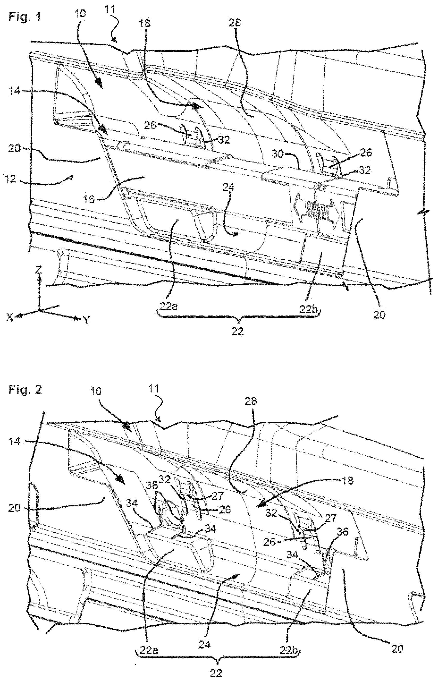 Patent US11780375 — Trim element having a receptacle for a warning triangle, tailgate having a trim element, and motor vehicle having such a tailgate — Figure 1