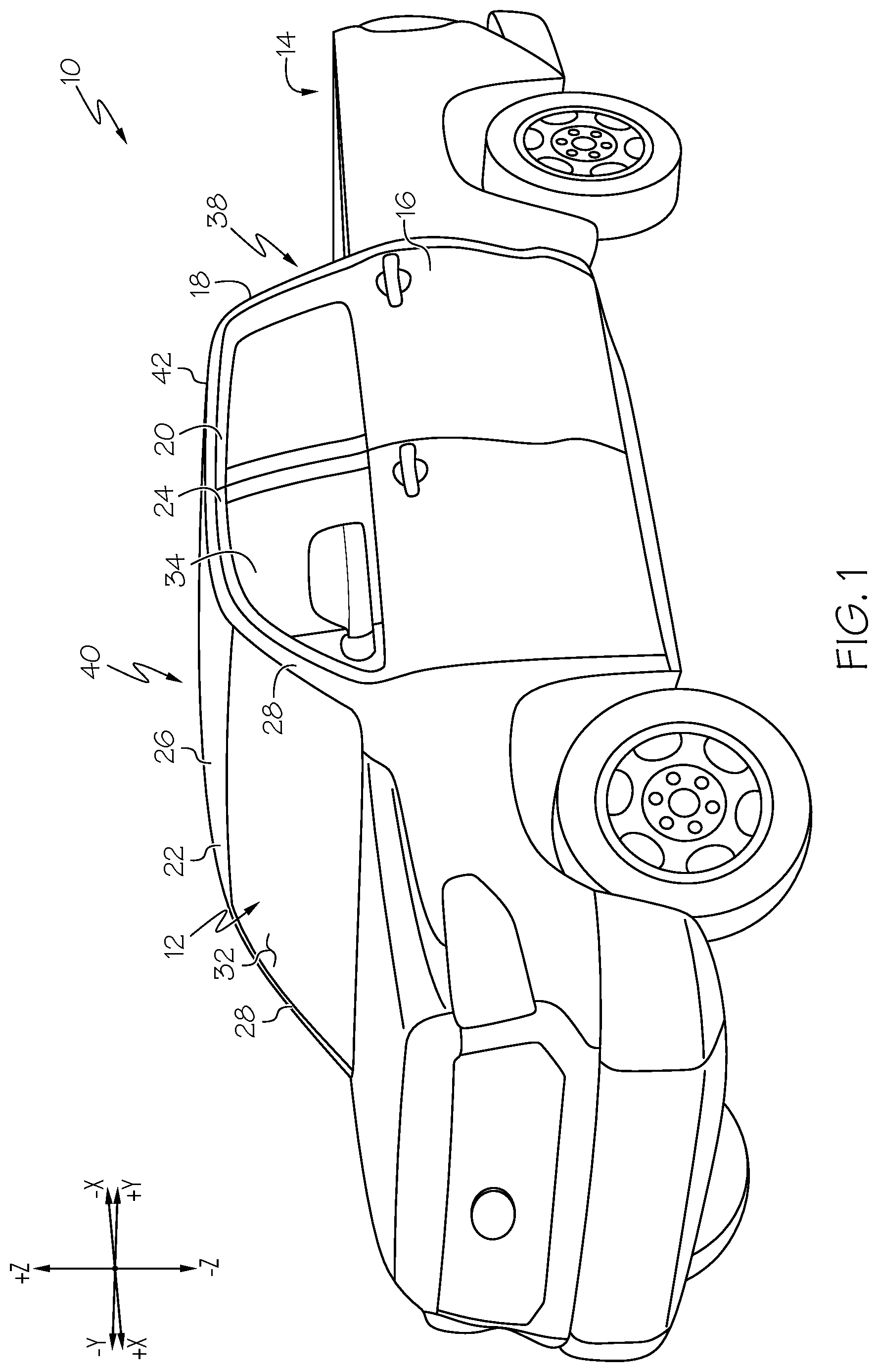 Patent US11780377 — Mounting brackets packaged within roof ditch channels of vehicles — Figure 1