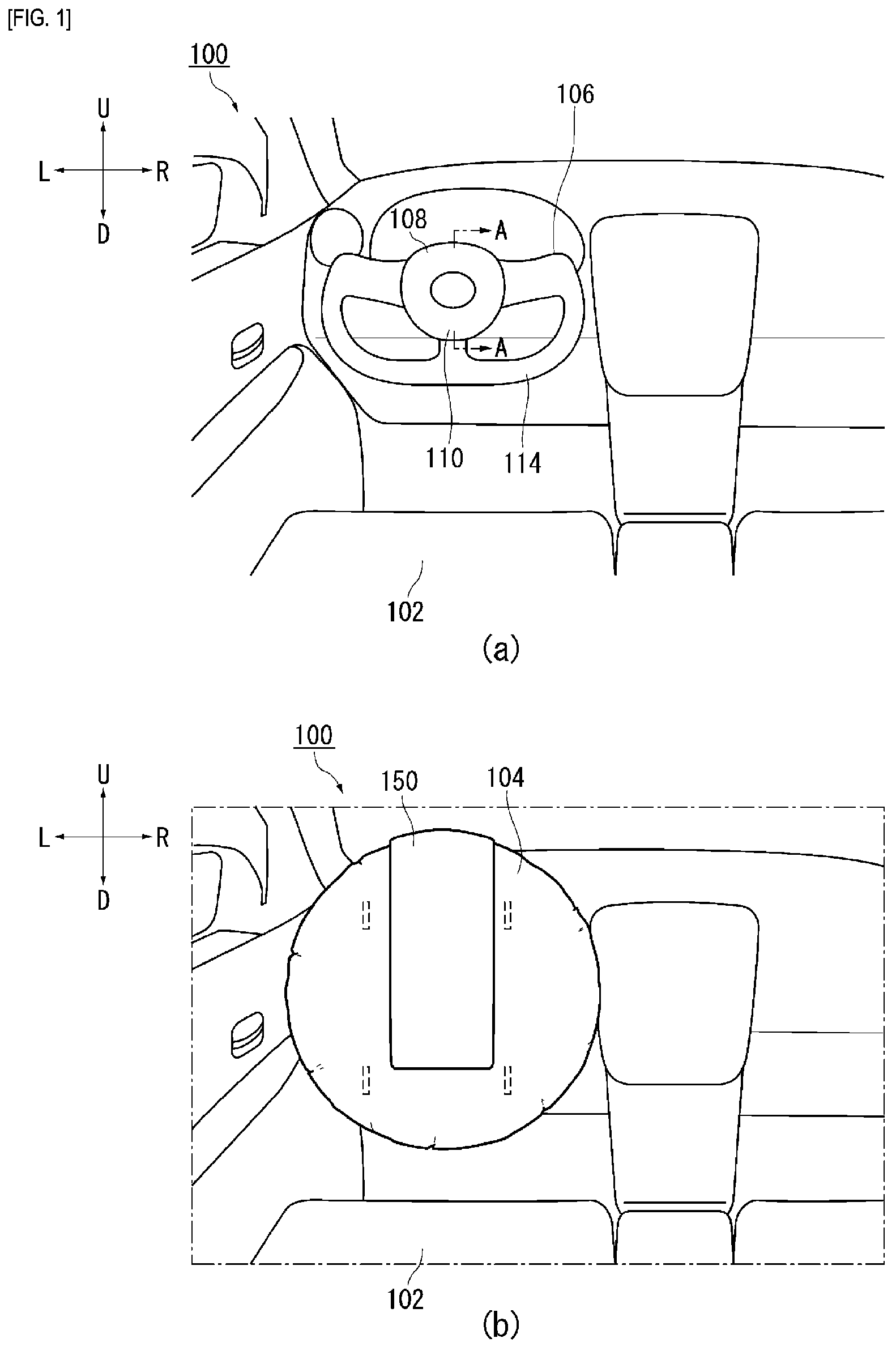 Patent US11780395 — Airbag device for driver's seat — Figure 1