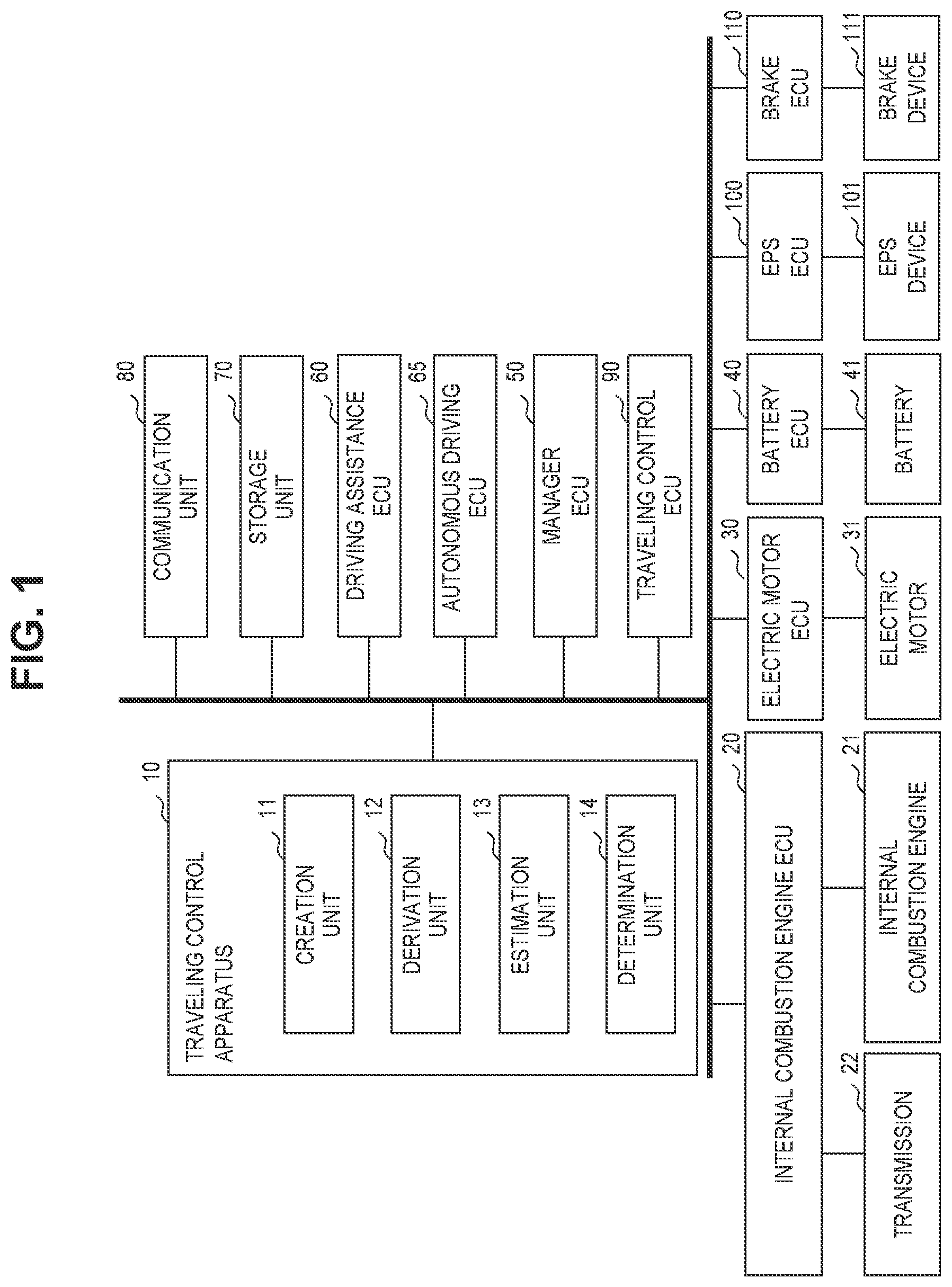 Patent US11780441 — Traveling control apparatus, traveling control method, and non-transitory storage medium — Figure 1