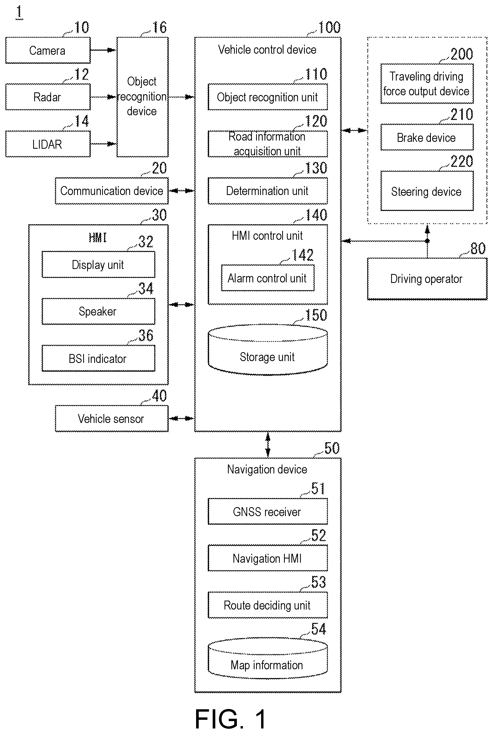 Patent US11780455 — Vehicle control device, vehicle control method, and recording medium — Figure 1