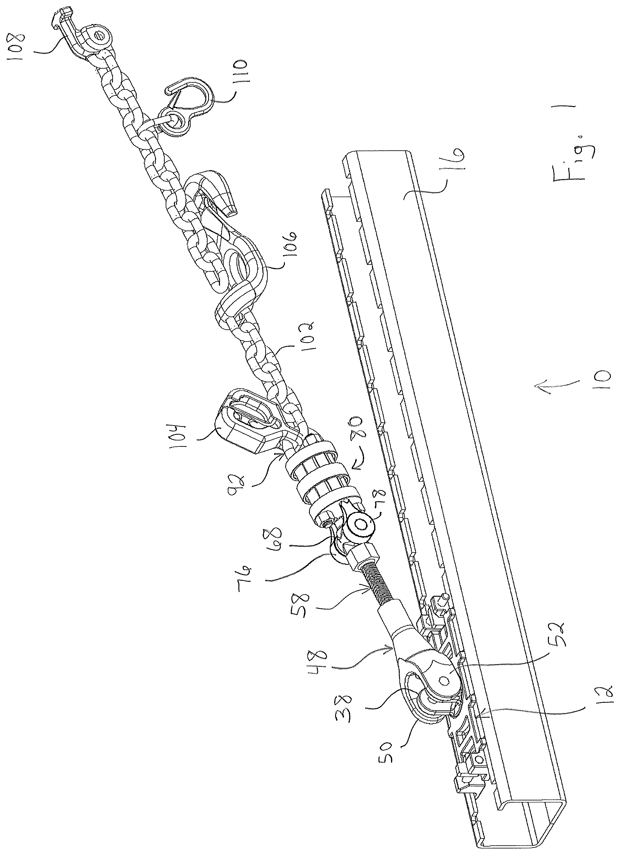 Patent US11780475 — Tension lock assembly for chain tie down assembly — Figure 1