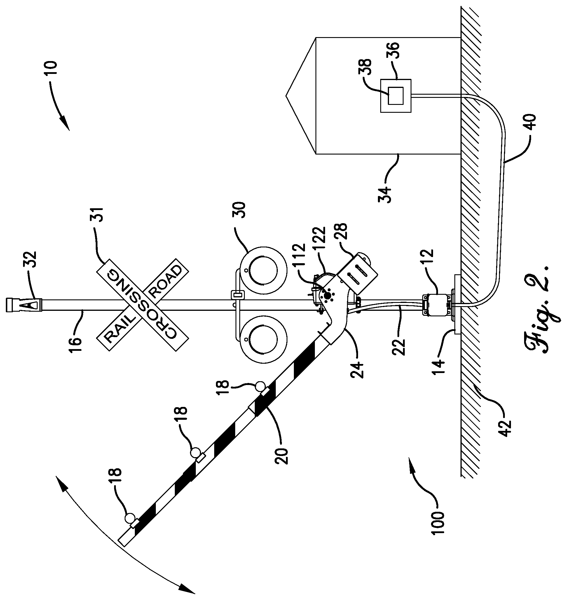 Patent US11780479 Figure 2 – Grade crossing gate arm position detection system