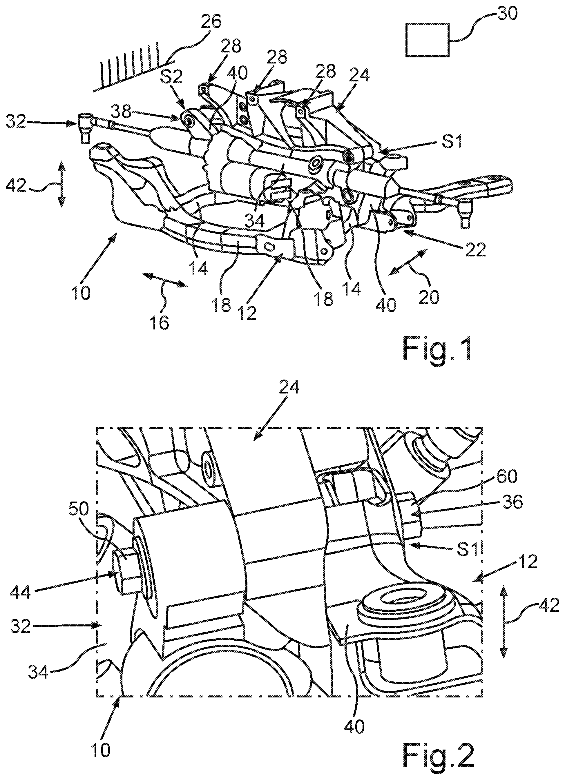 Patent US11780504 — Frame device for a vehicle, in particular for a motor vehicle, and vehicle having at least one such frame device — Figure 1