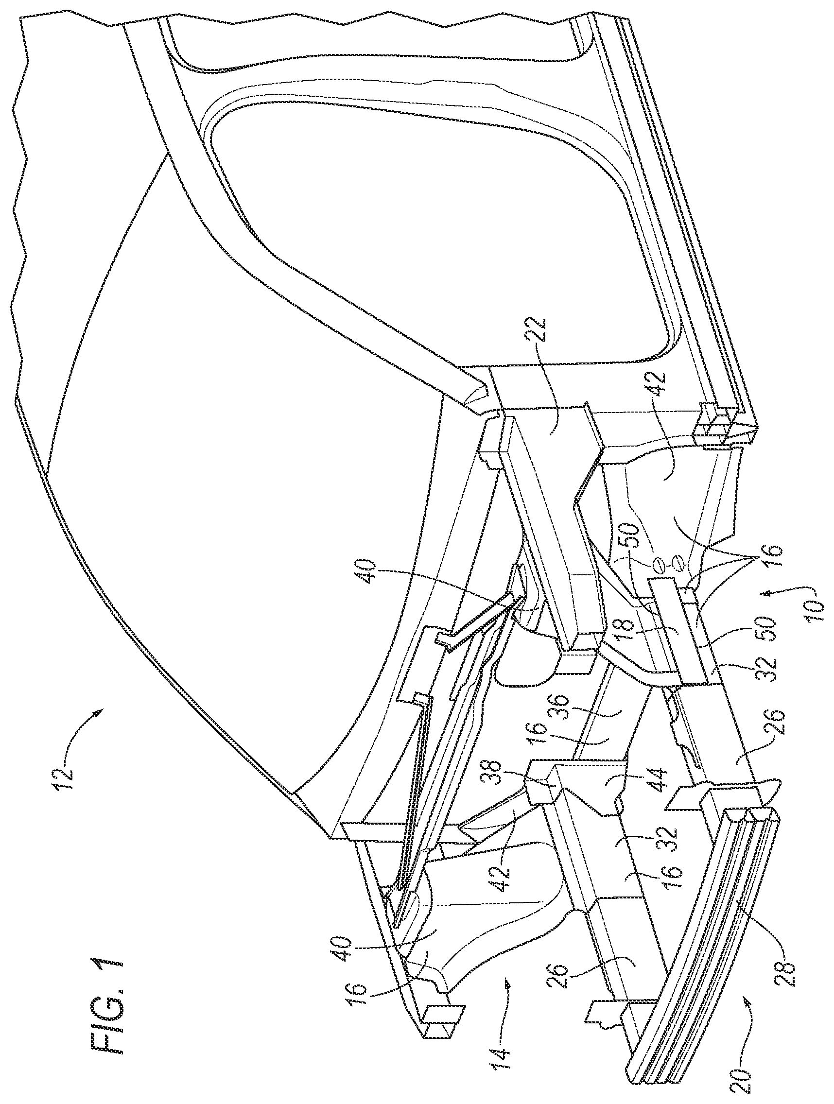 Patent US11780505 — Hybrid cast vehicle assembly with structural reinforcements — Figure 1