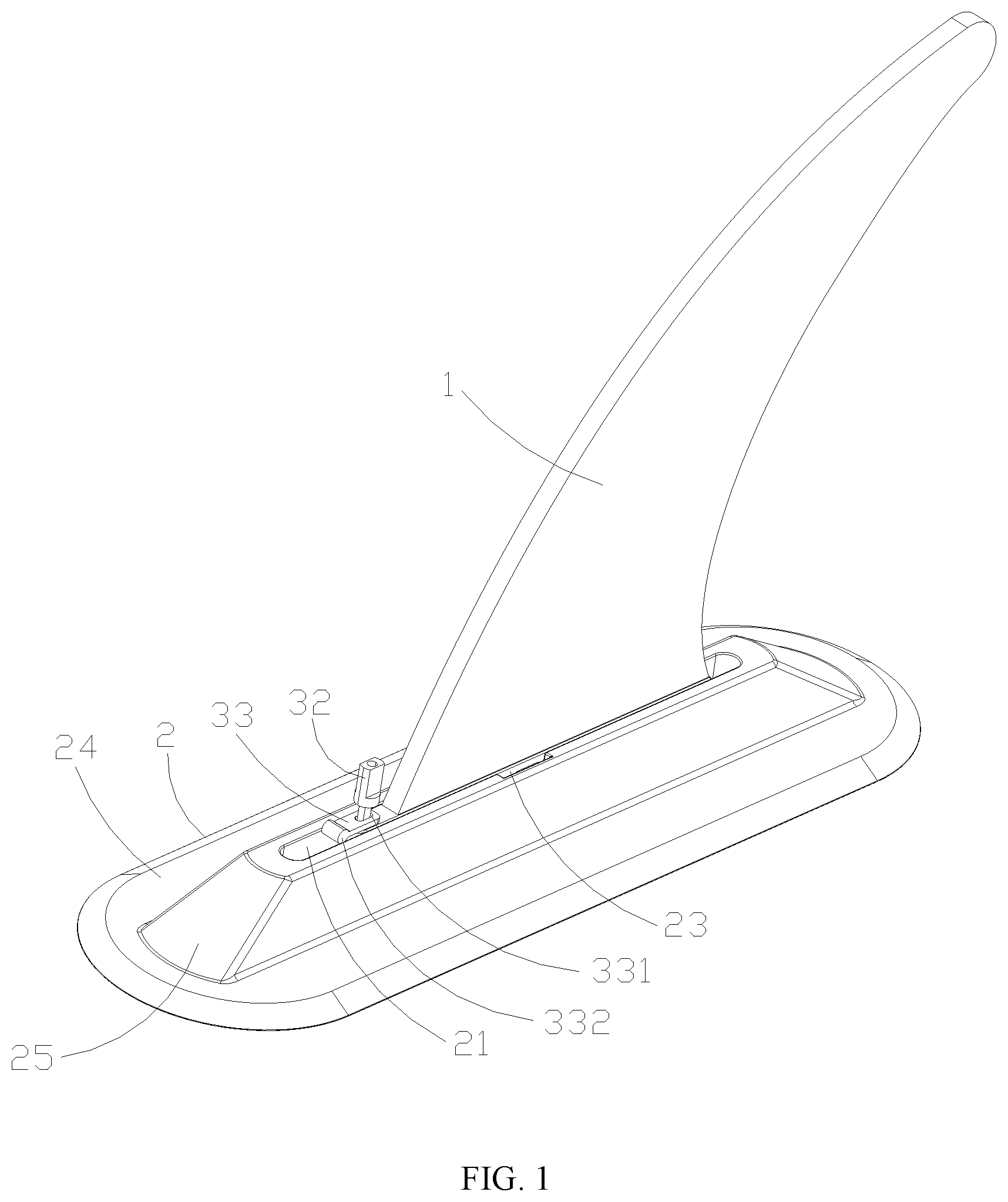 Patent US11780539 Figure 1 – Stern rudder fixing structure, stern rudder and paddle board