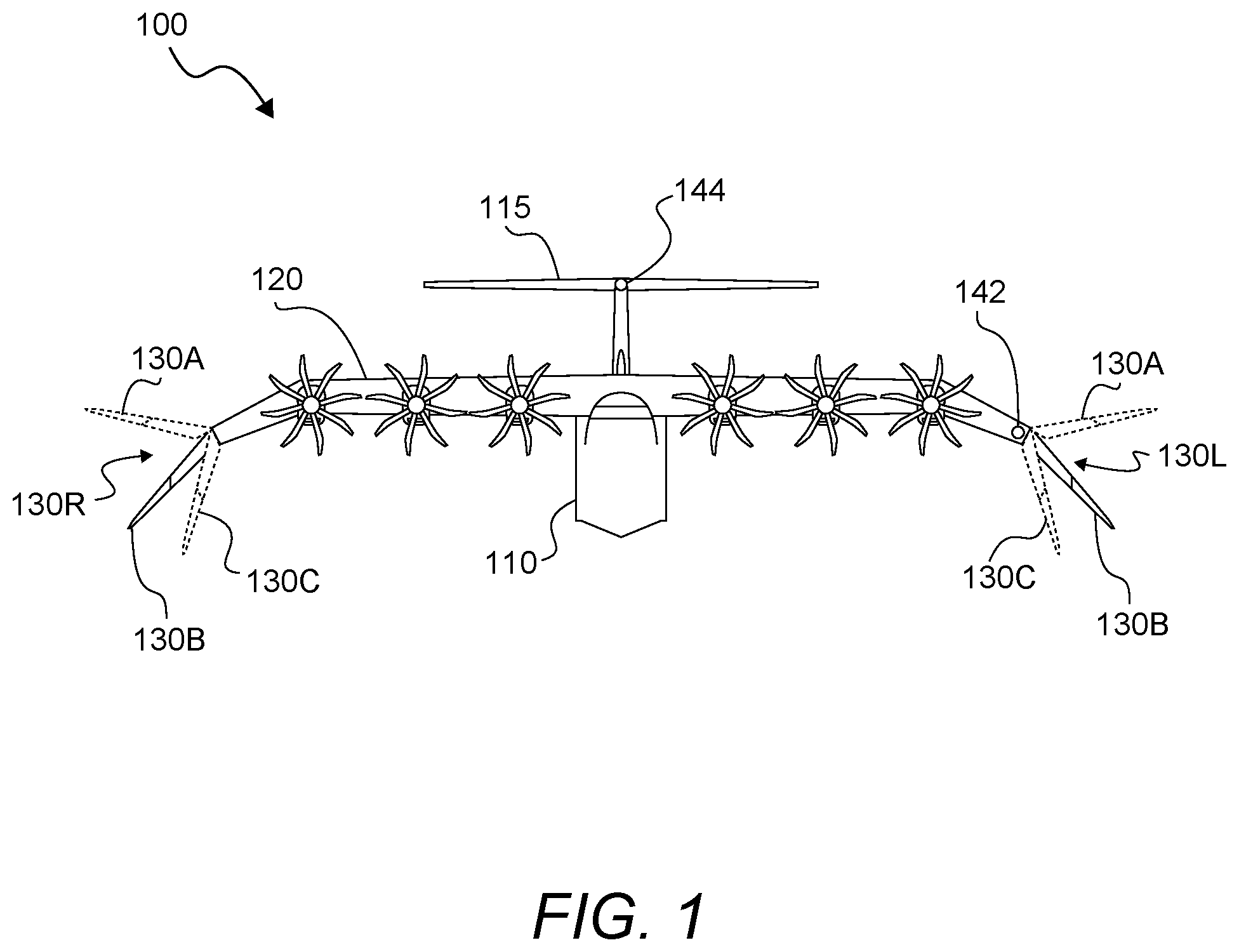 Patent US11780555 — Ground effect wing having a flapping wingtip — Figure 1