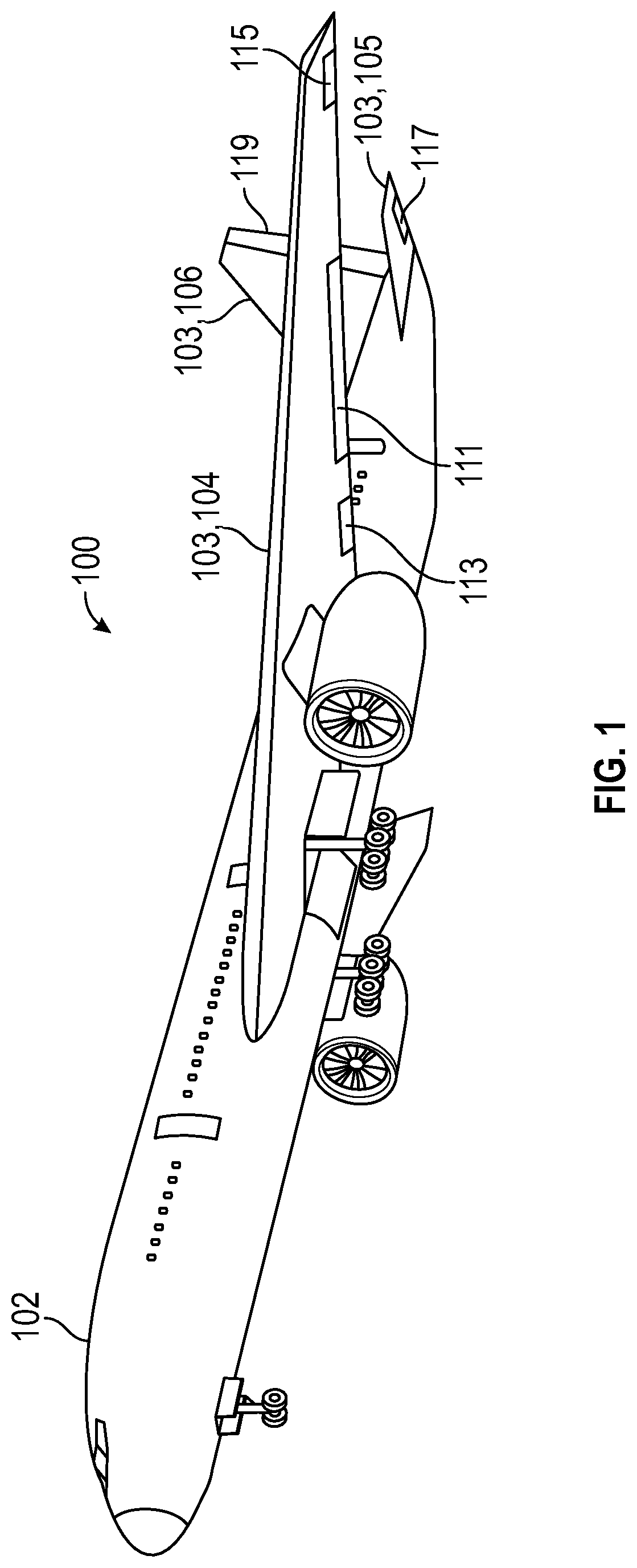 Patent US11780559 — Translating flight control surface for aircraft — Figure 1
