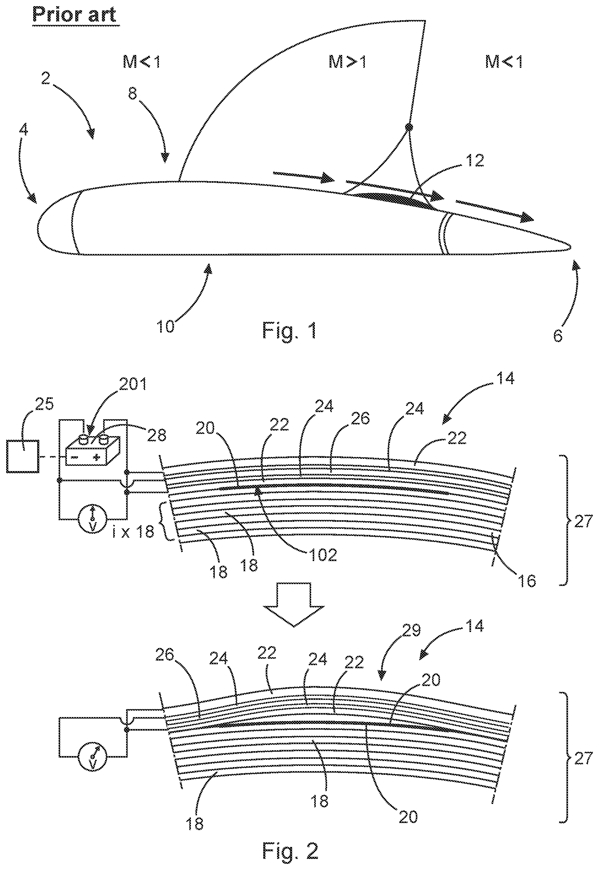 Patent US11780566 — Flow body for an aircraft with a selectively activatable shock bump — Figure 1