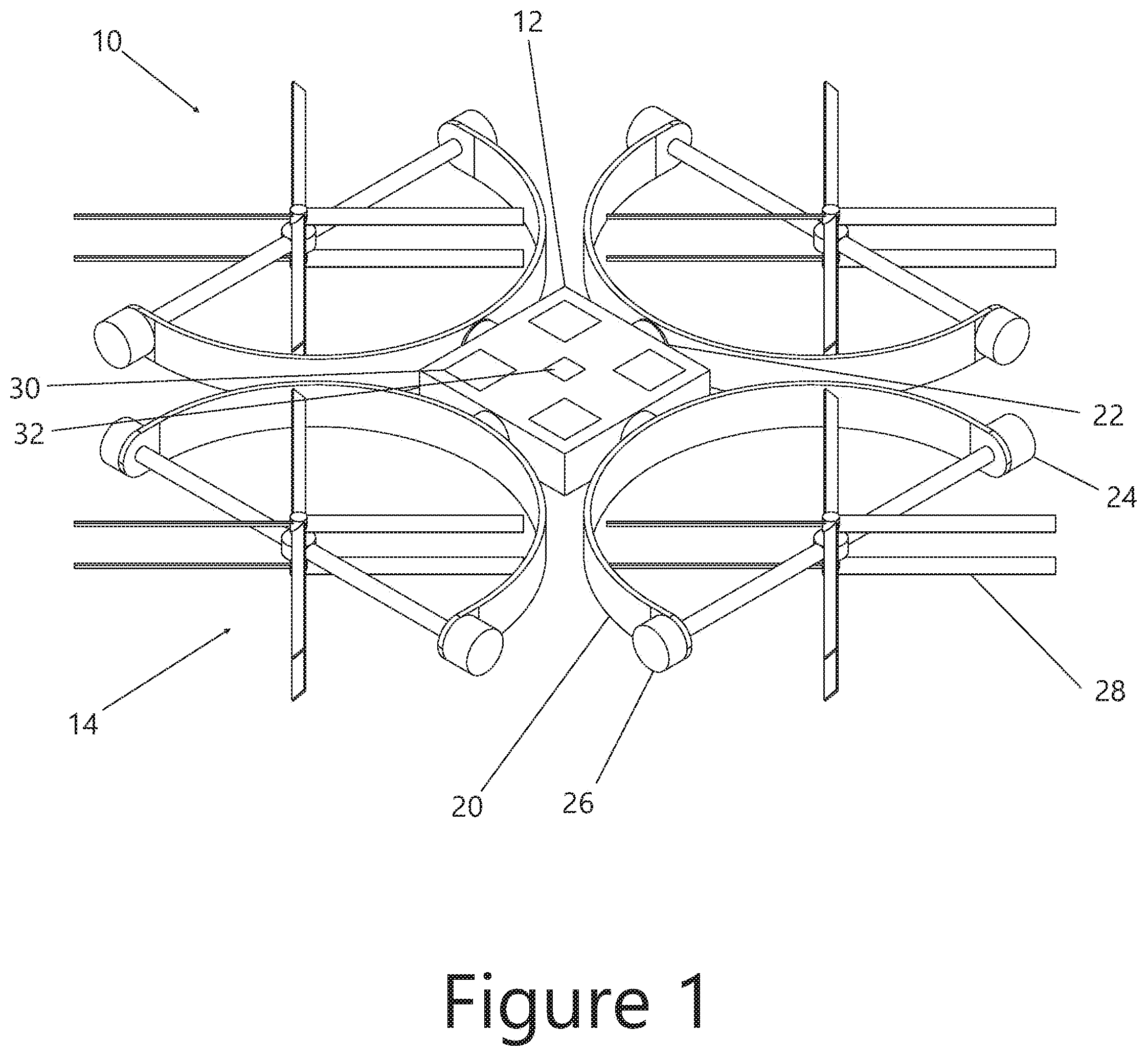 Patent US11780579 — Aerial vehicle with uncoupled heading and orientation — Figure 1