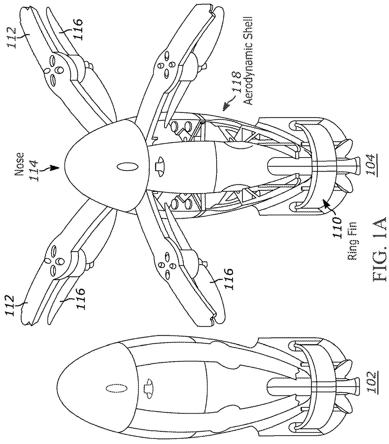 Patent US11780580 — Passive and active stability systems for ballistically launched multirotors — Figure 1