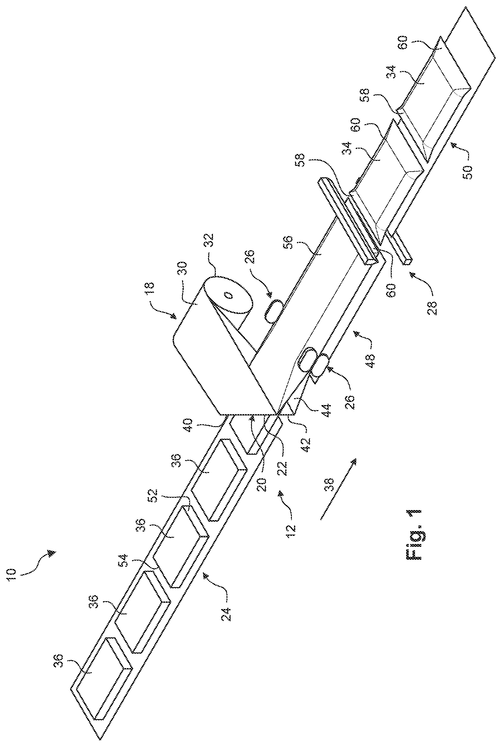 Patent US11780617 — Flexible package conveyance — Figure 1