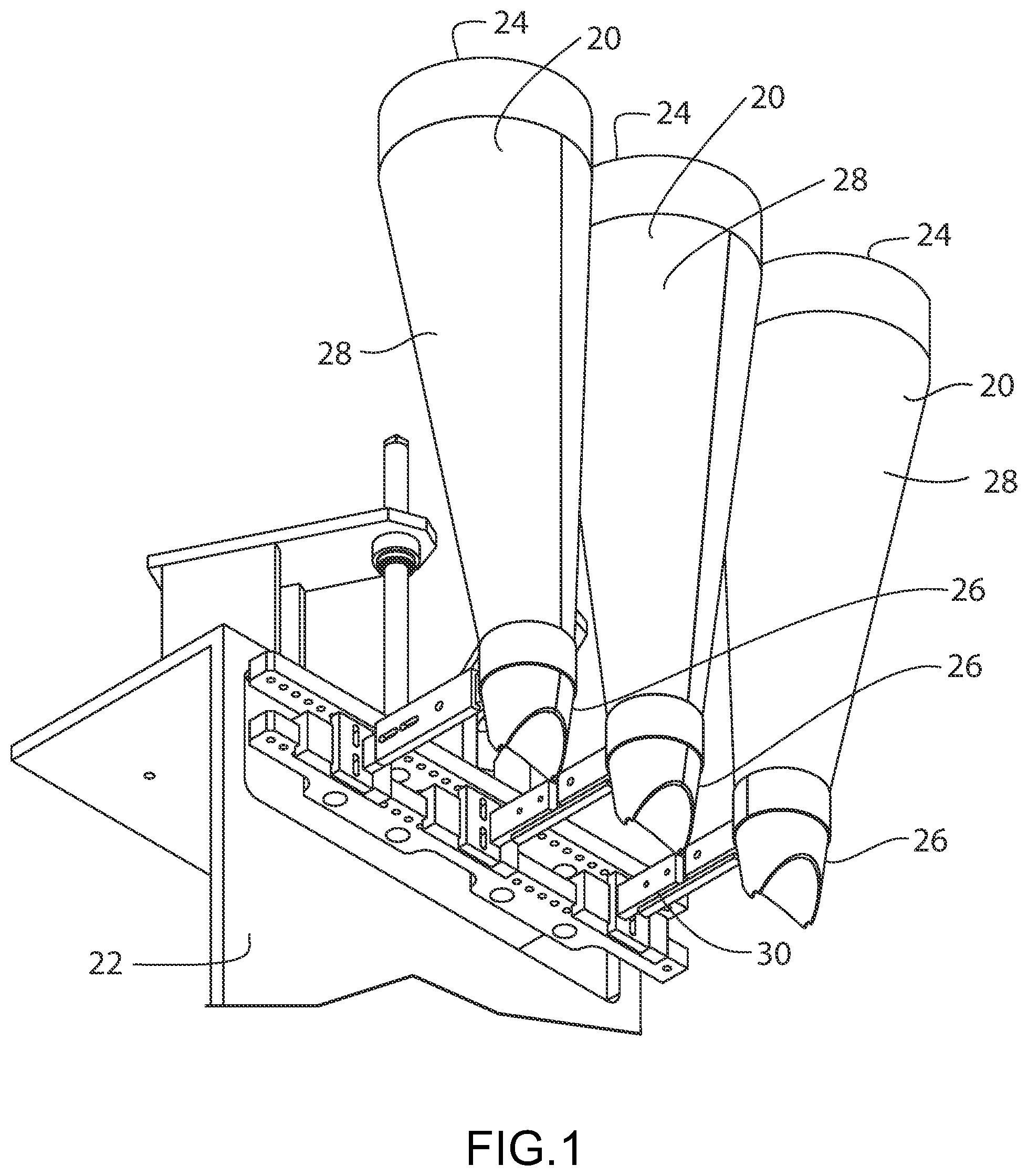 Patent US11780625 — Funnels and lances for package filling — Figure 1