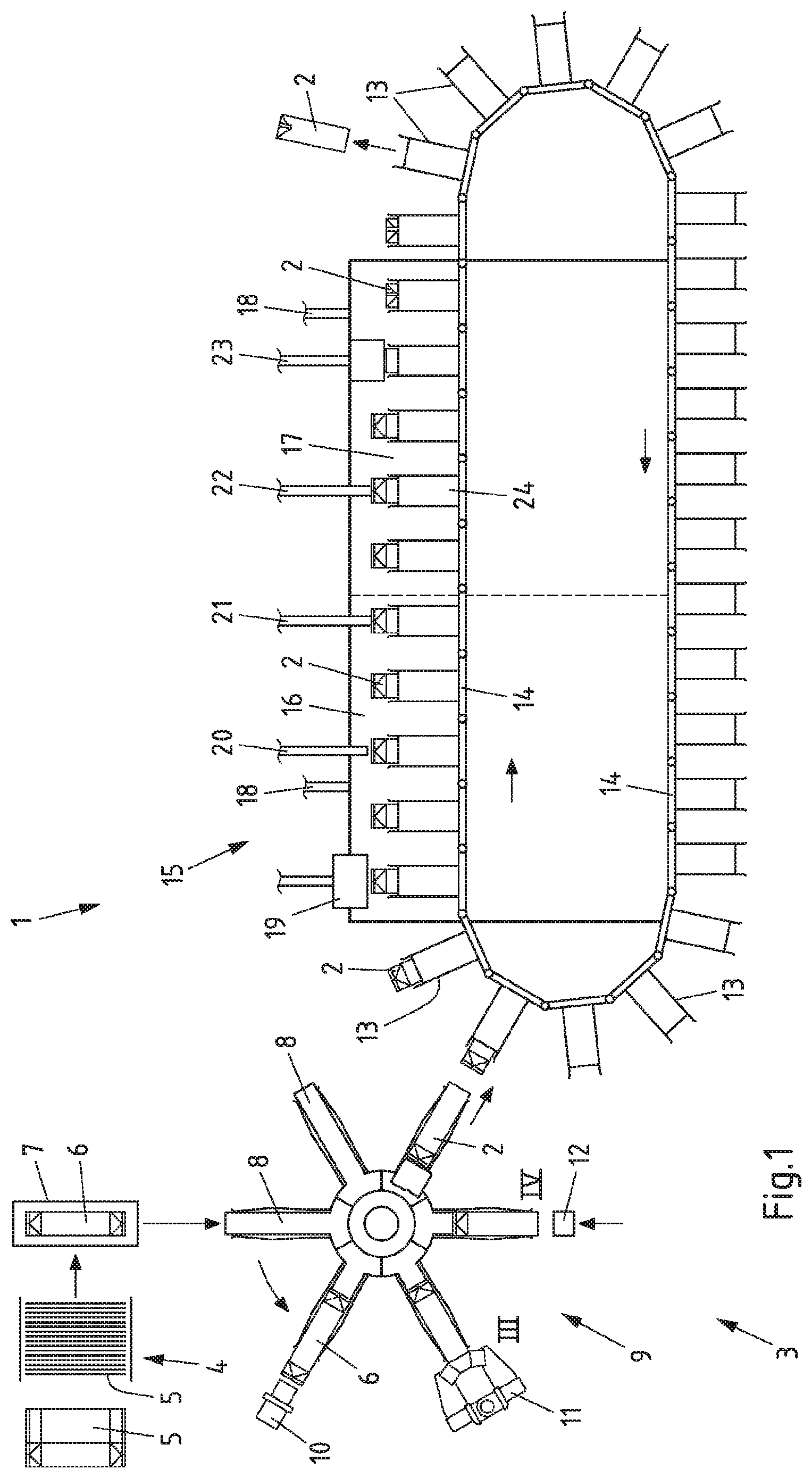 Patent US11780627 — Method and filling machine for filling packages that are open on one side — Figure 1