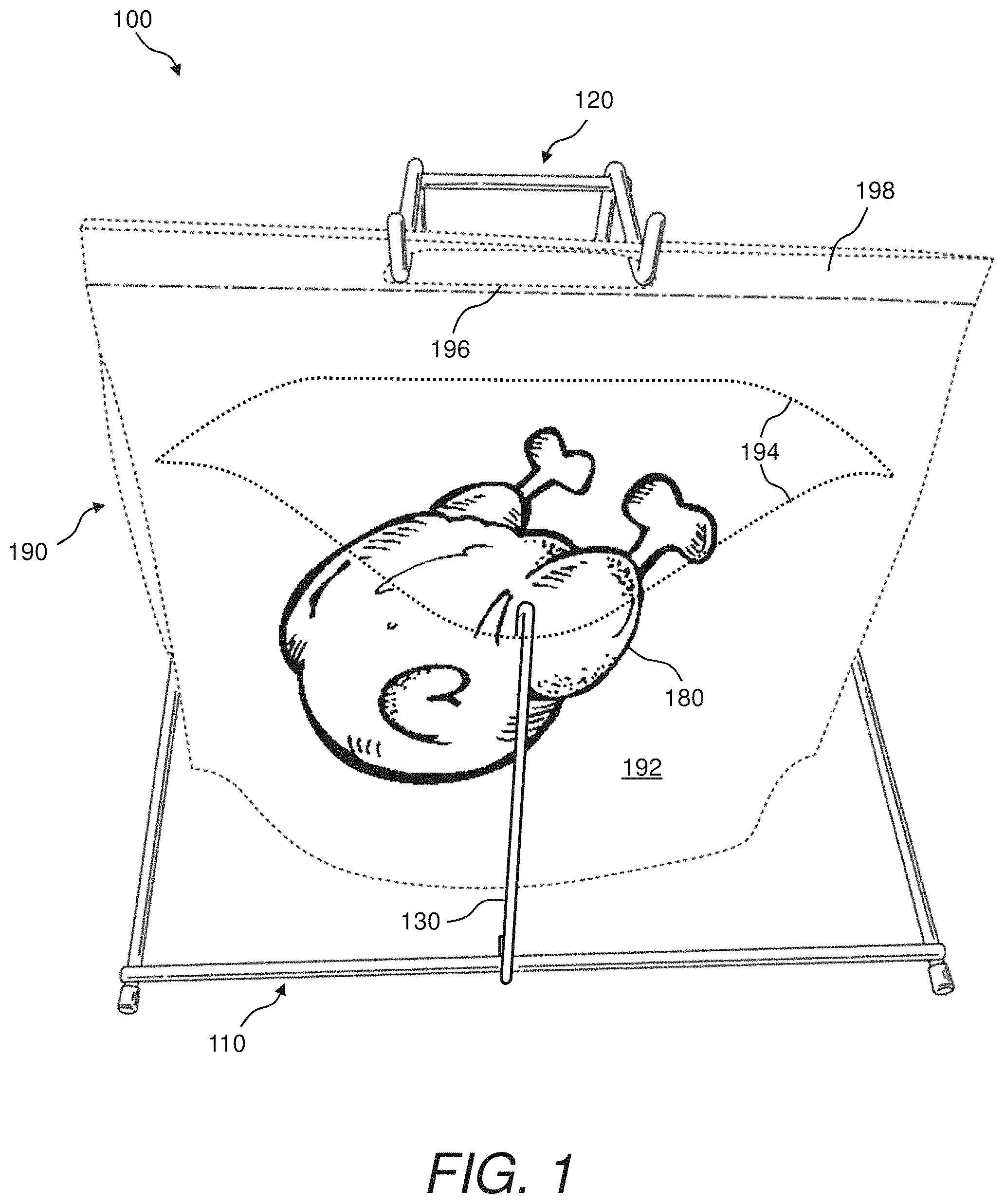 Patent US11780629 — Bag rack and method of using same — Figure 1