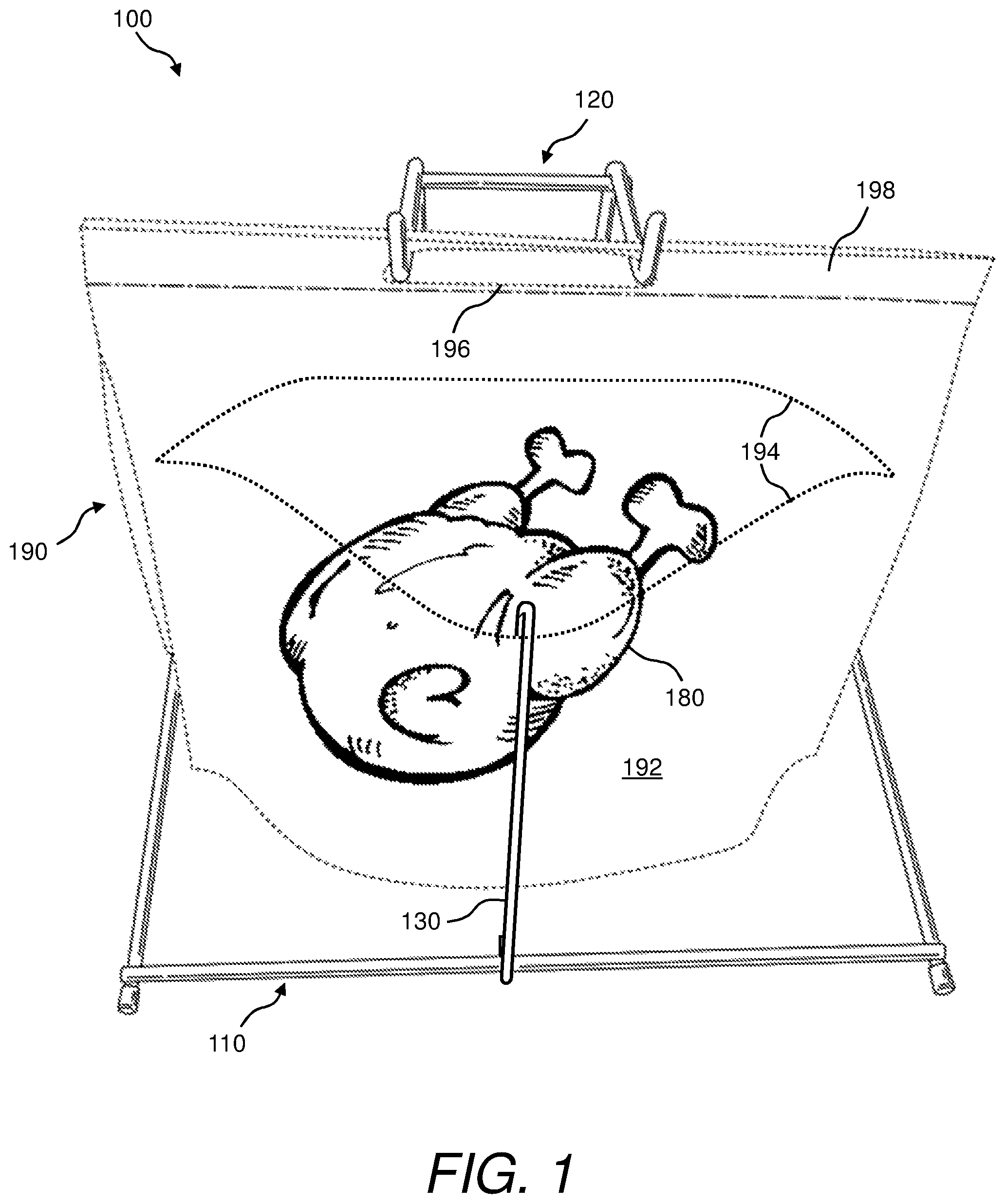 Patent US11780630 — Bag rack and method of using same — Figure 1