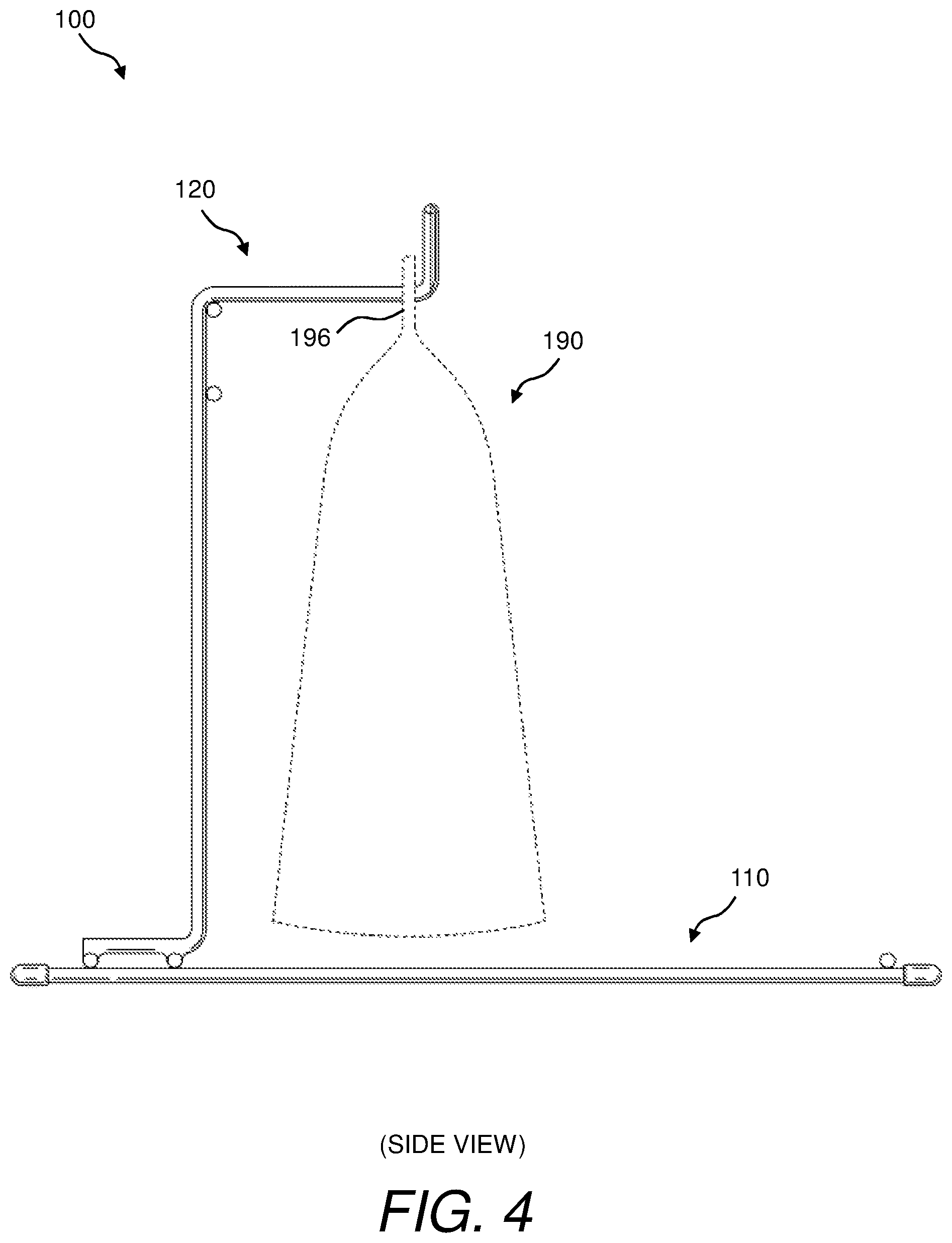 Patent US11780630 Figure 4 – Bag rack and method of using same