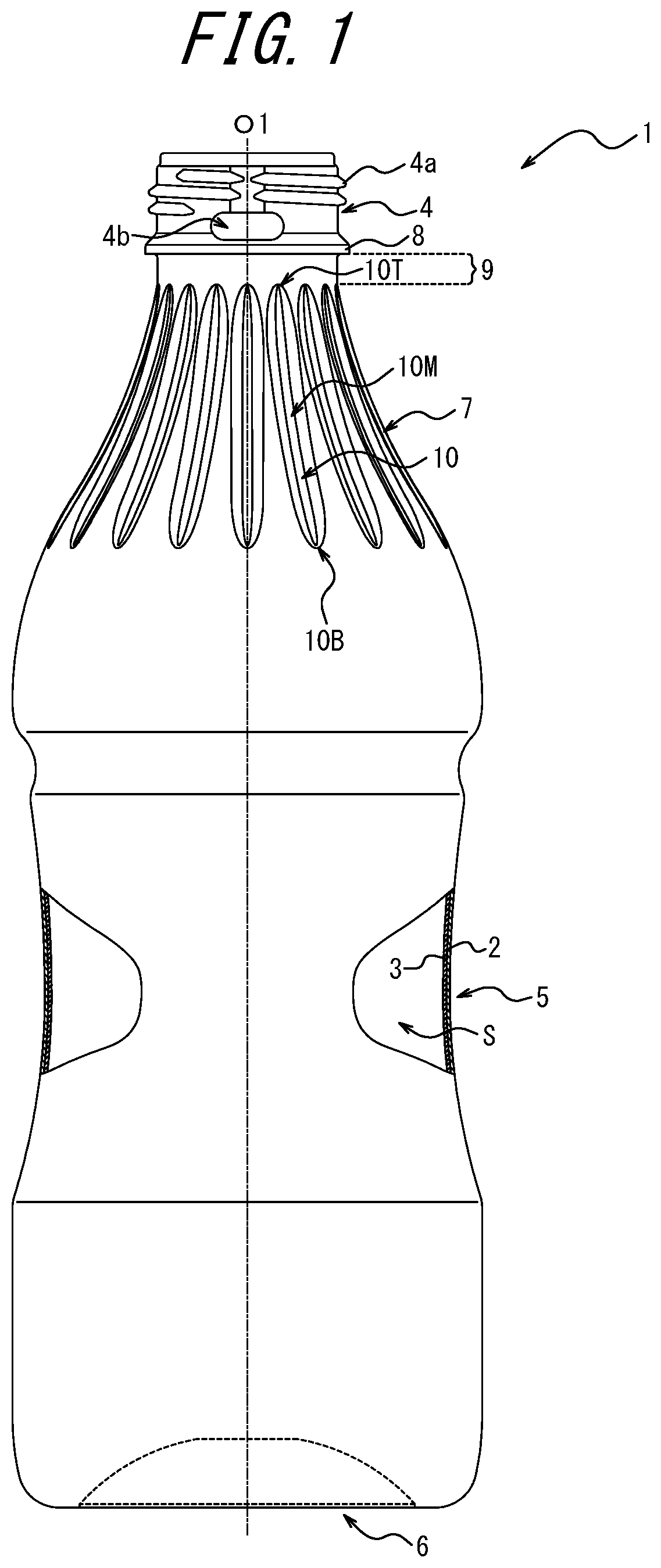 Patent US11780633 — Synthetic resin-made container, preform, and method of manufacturing synthetic resin-made container — Figure 1