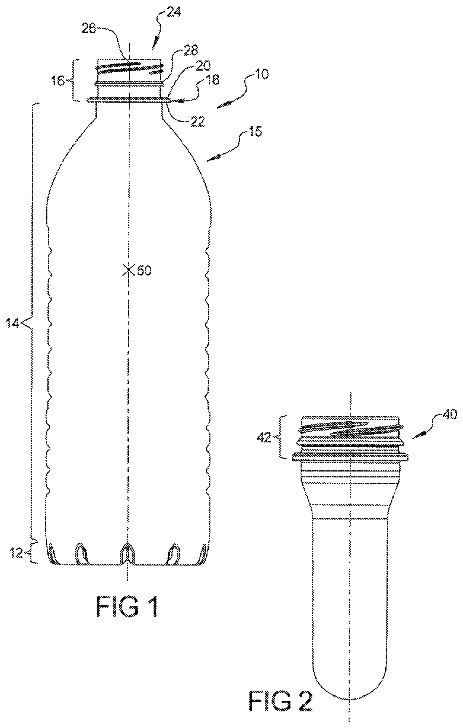 Patent US11780634 — Lightweight plastic container and preform — Figure 1