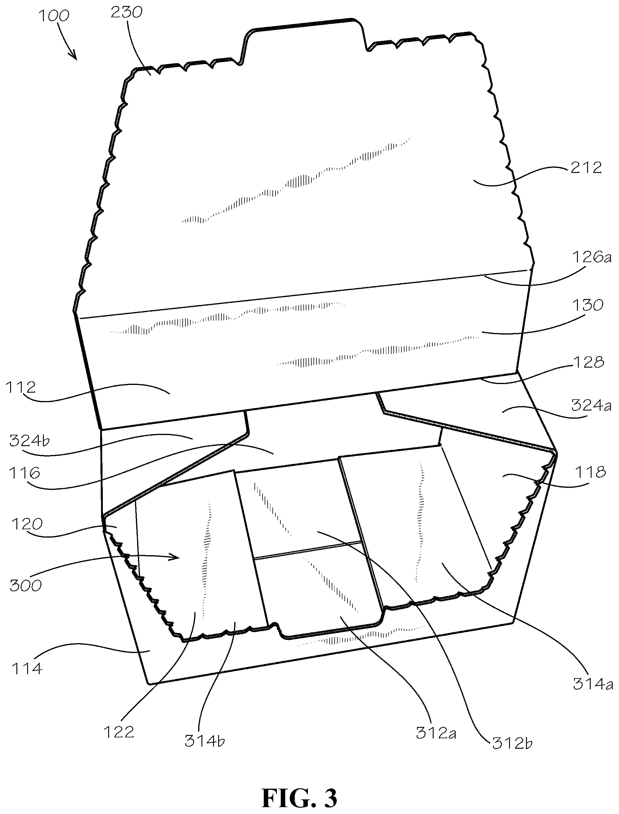 Patent US11780635 Figure 3 – Perforated collapsible box