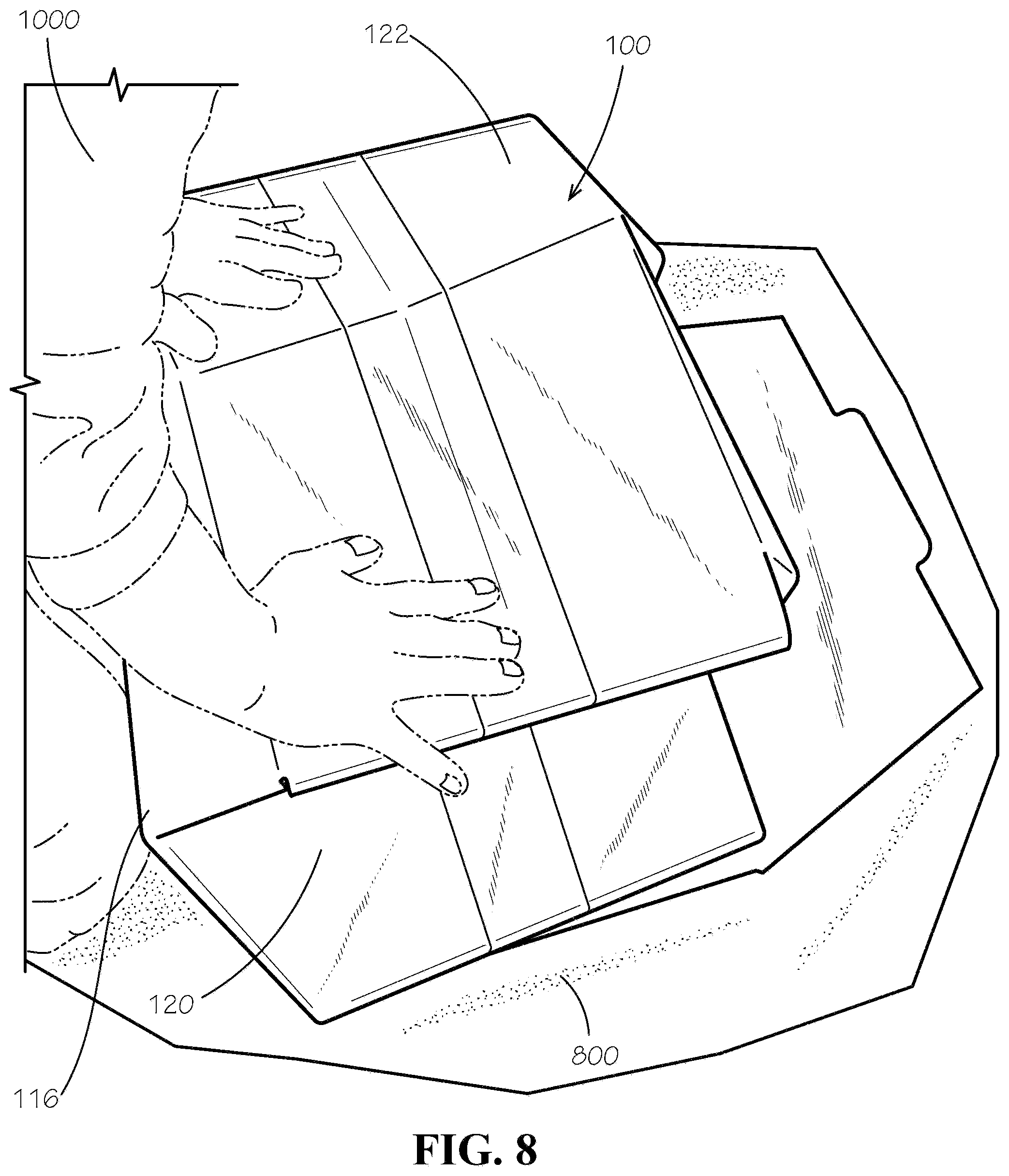 Patent US11780635 Figure 8 – Perforated collapsible box